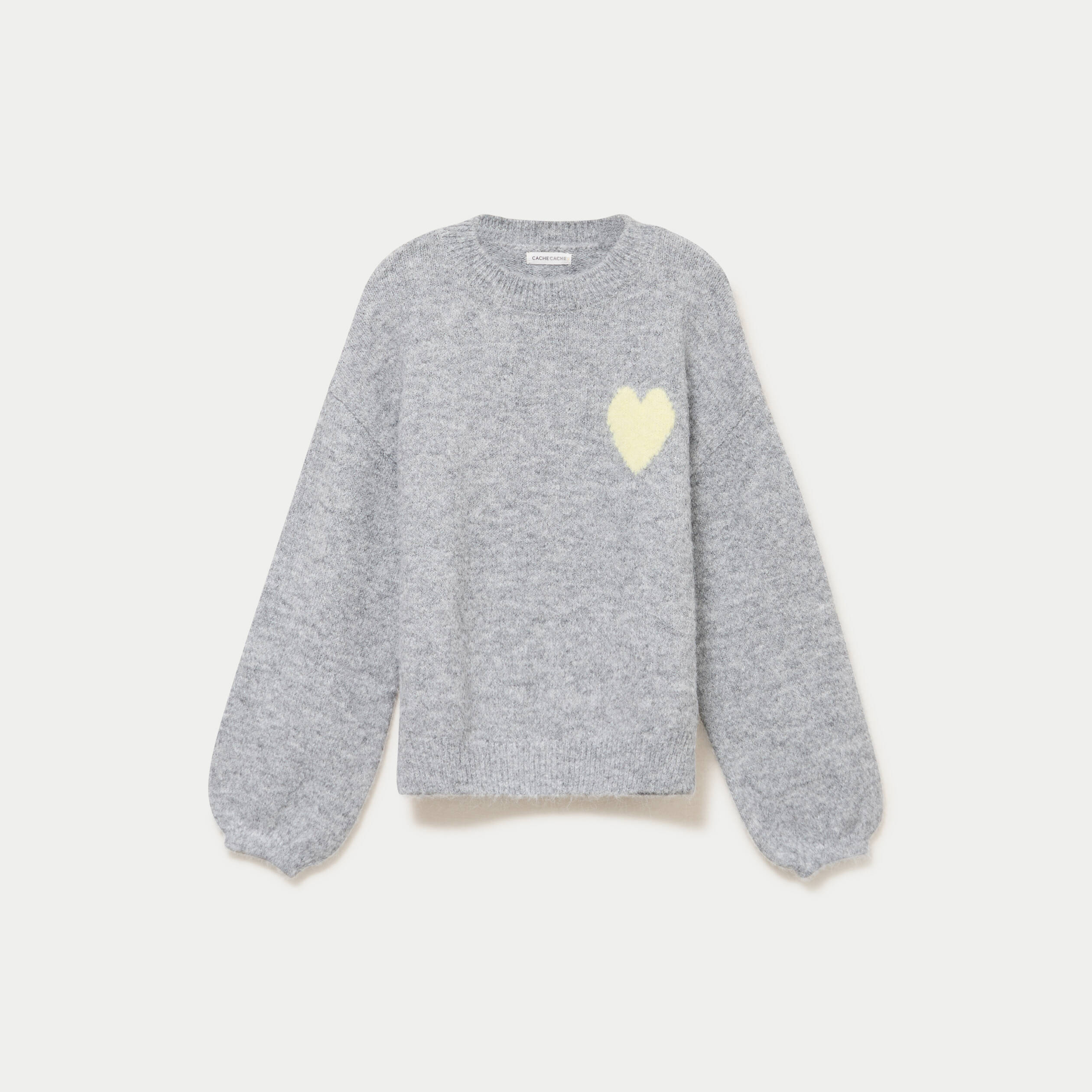 Pull oversize col rond manches longues gris clair femme