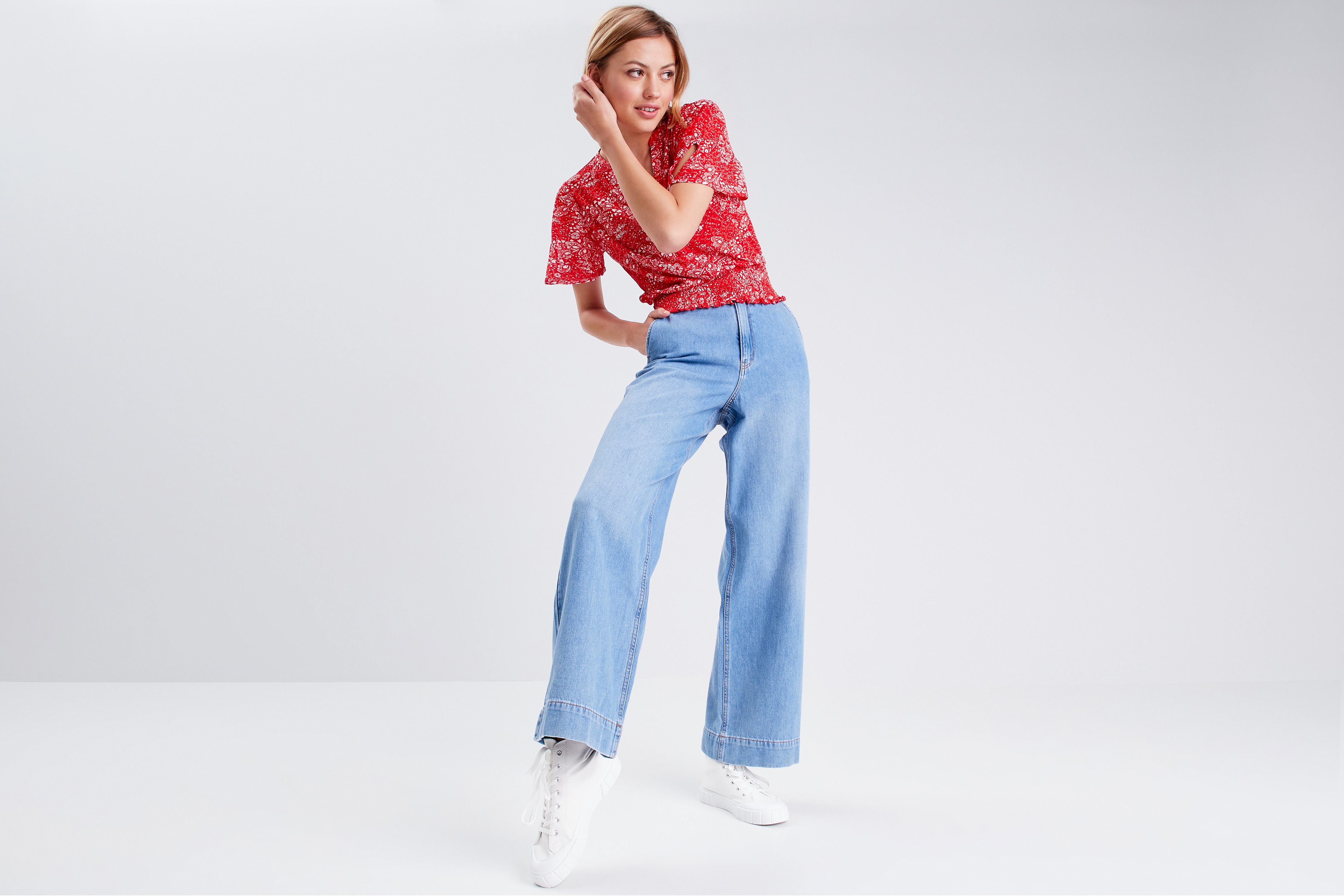 Jeans wide leg taille haute denim triple stone femme | Cache Cache