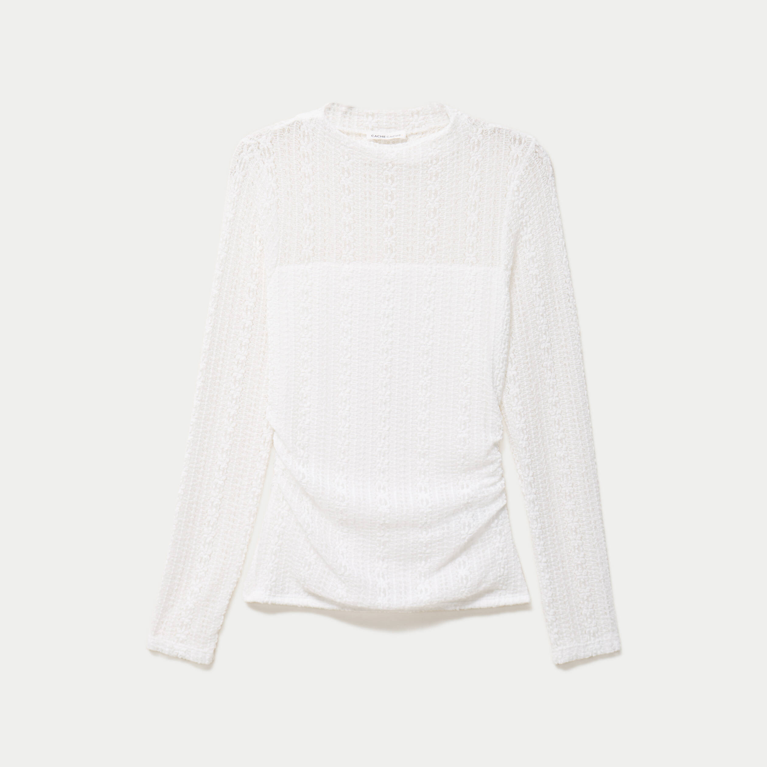 Top ajust&eacute; col montant dentelle ecru femme