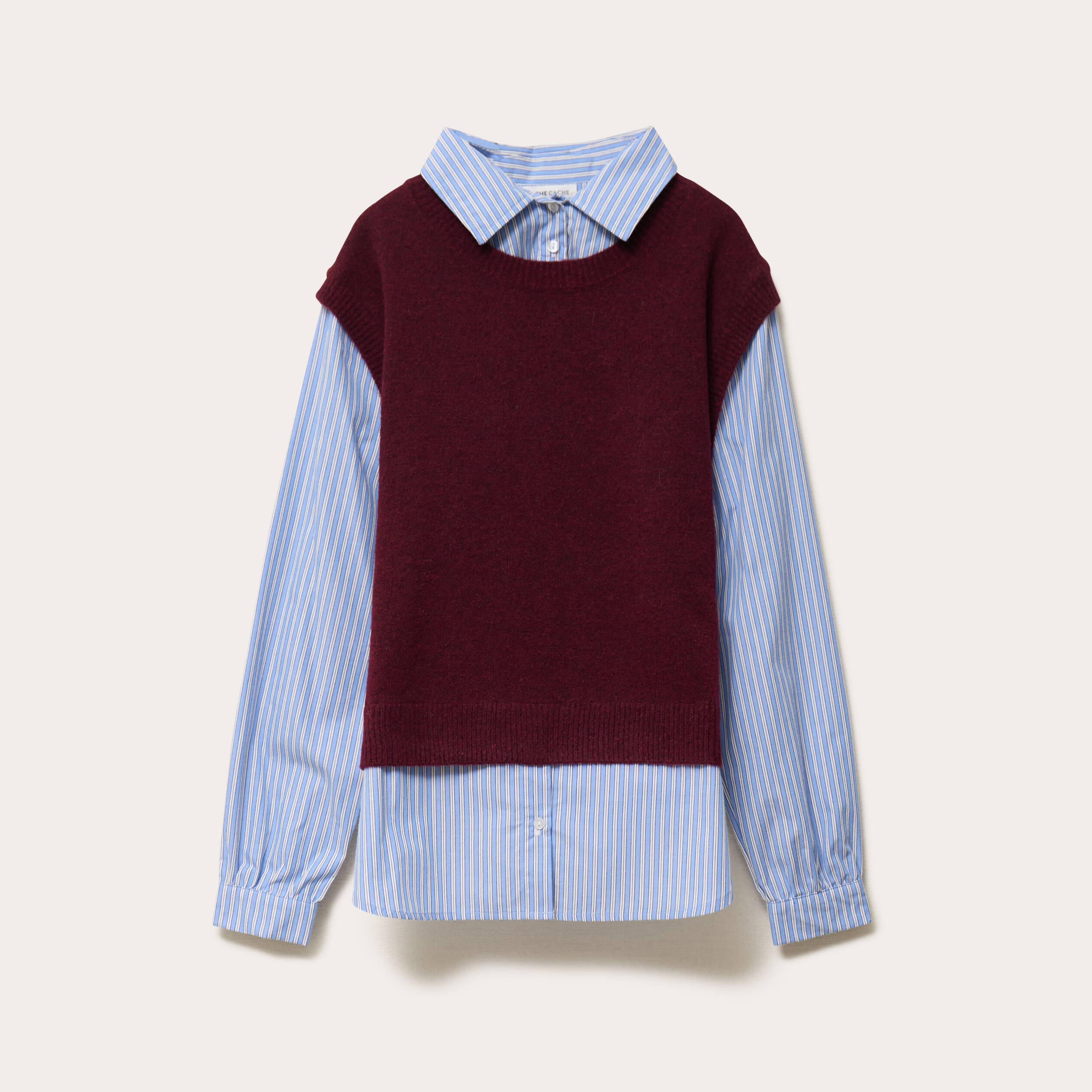 Pull chemise 2-en-1 rouge fonc&eacute; femme