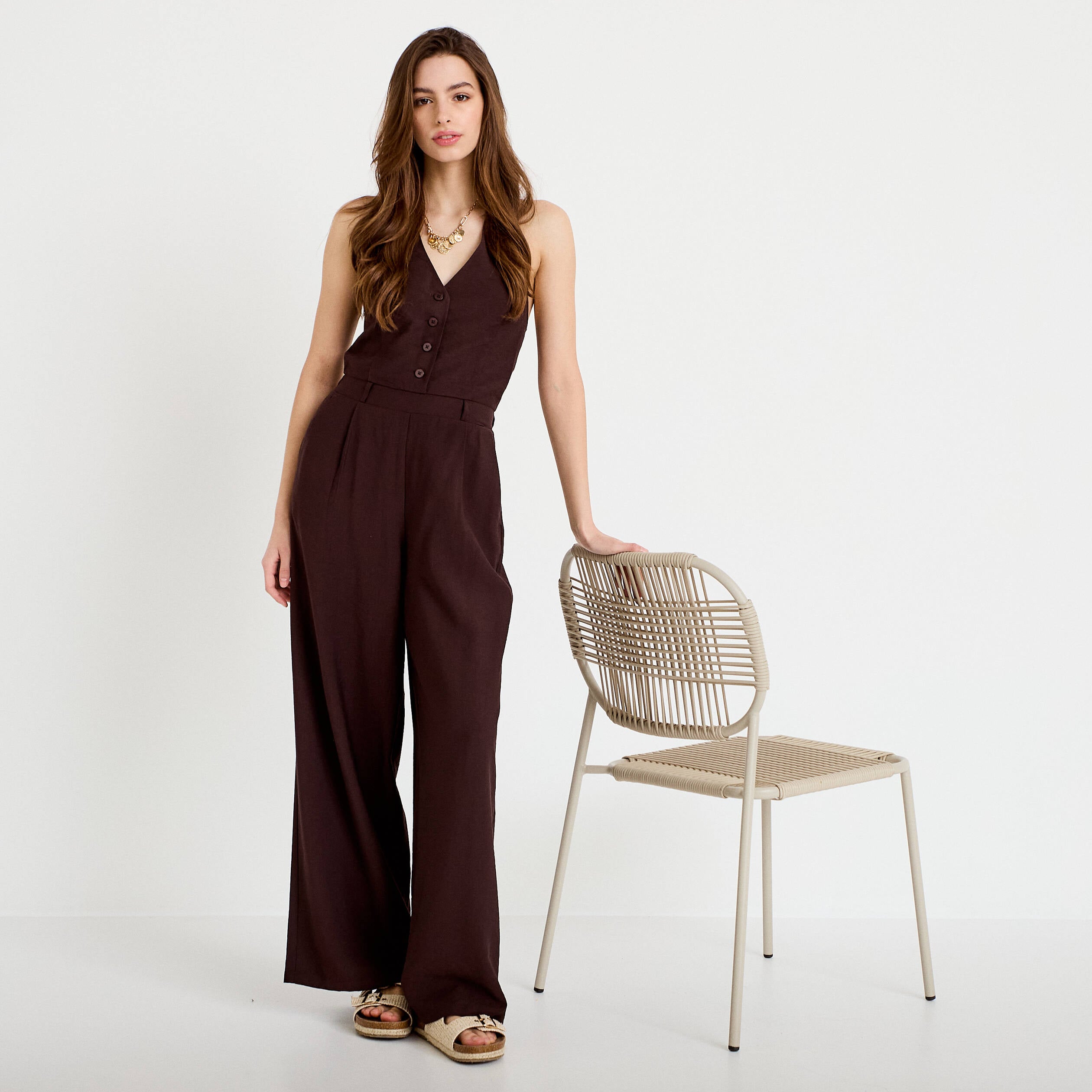 Combinaison dos nu marron fonc&eacute; femme