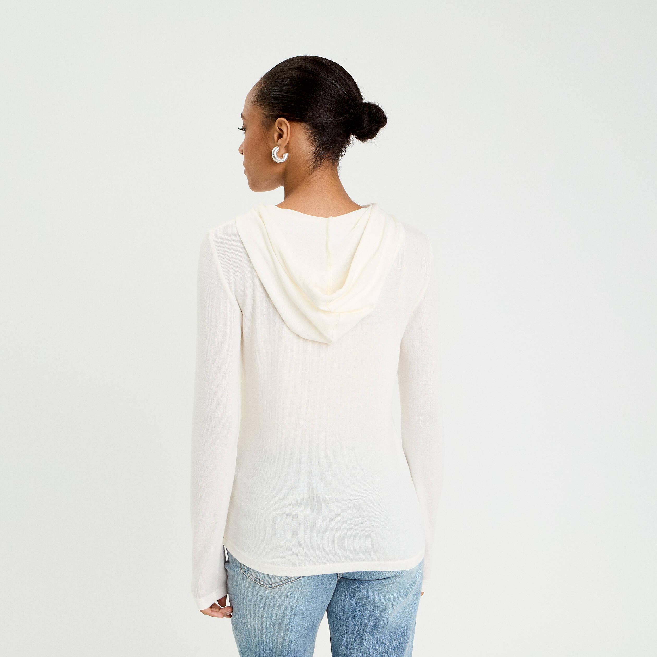 Pull &agrave; capuche ecru femme