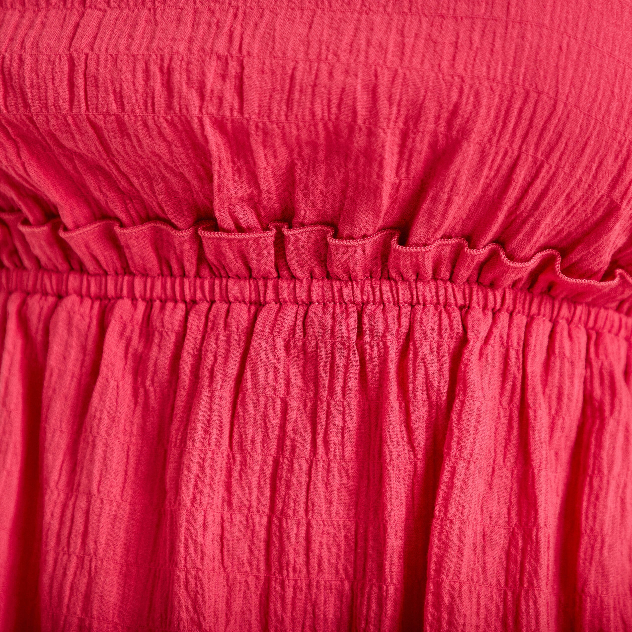 Top pliss&eacute; col carr&eacute; fines bretelles rose framboise femme