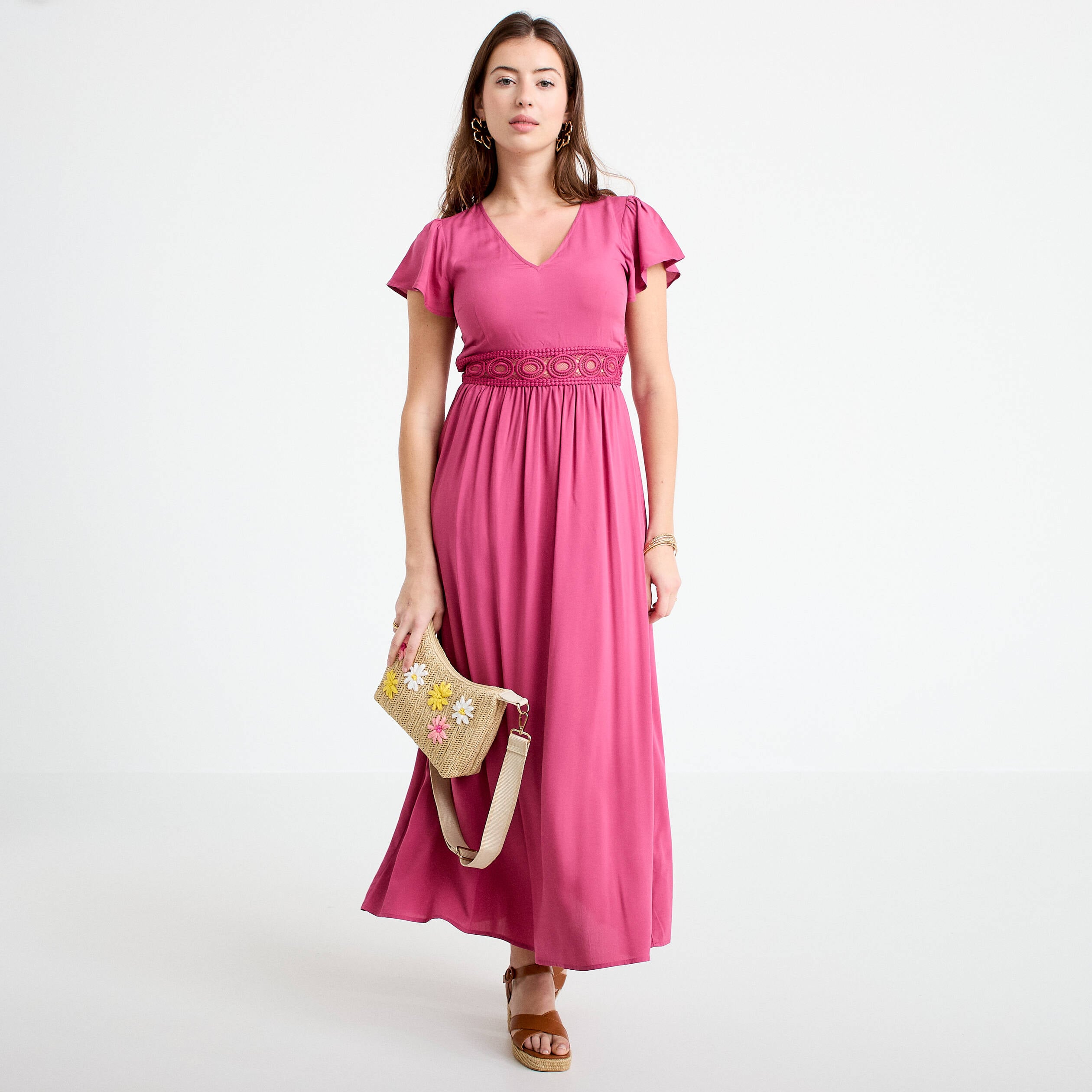 Robe longue &eacute;vas&eacute;e prune femme