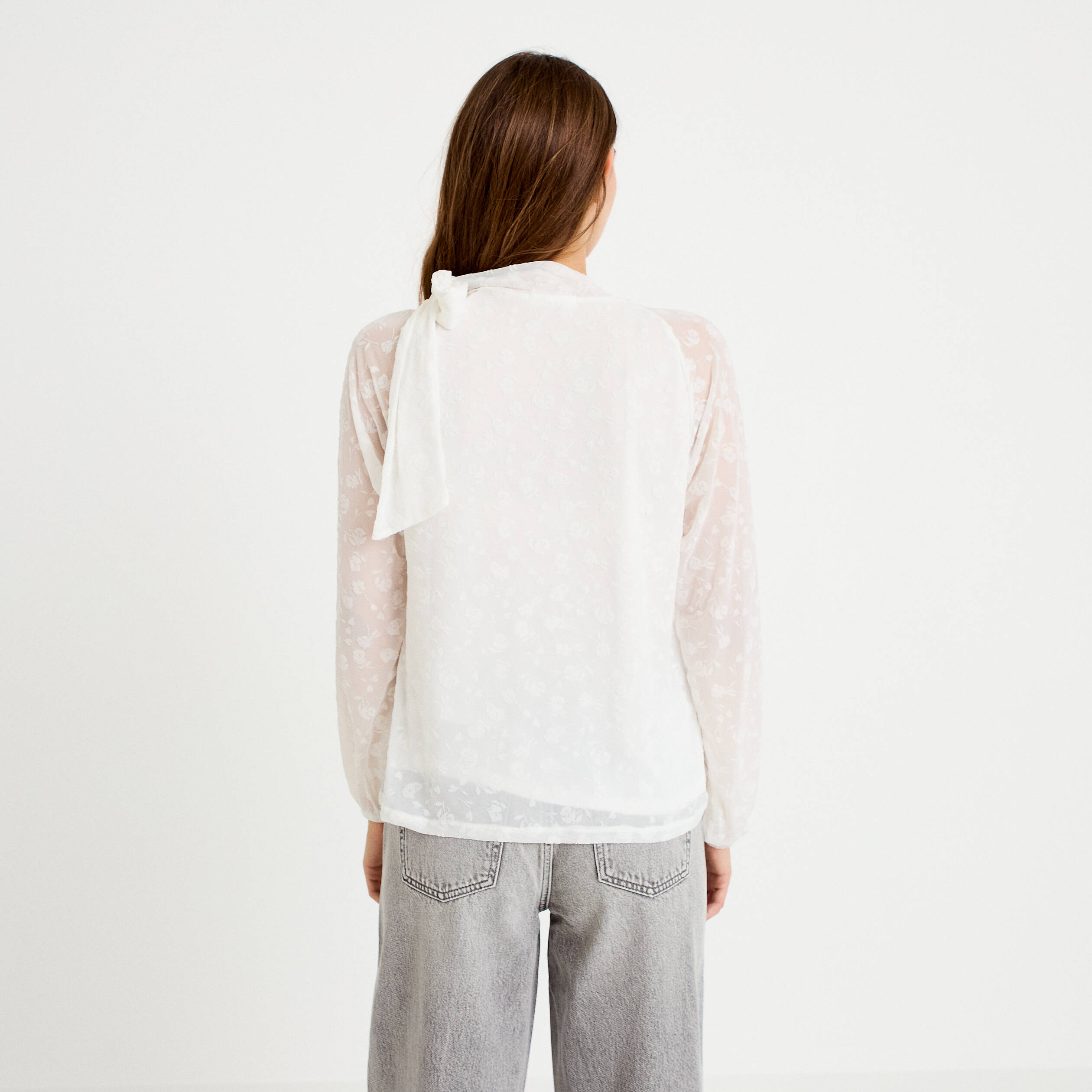 Blouse droite manches longues ecru femme