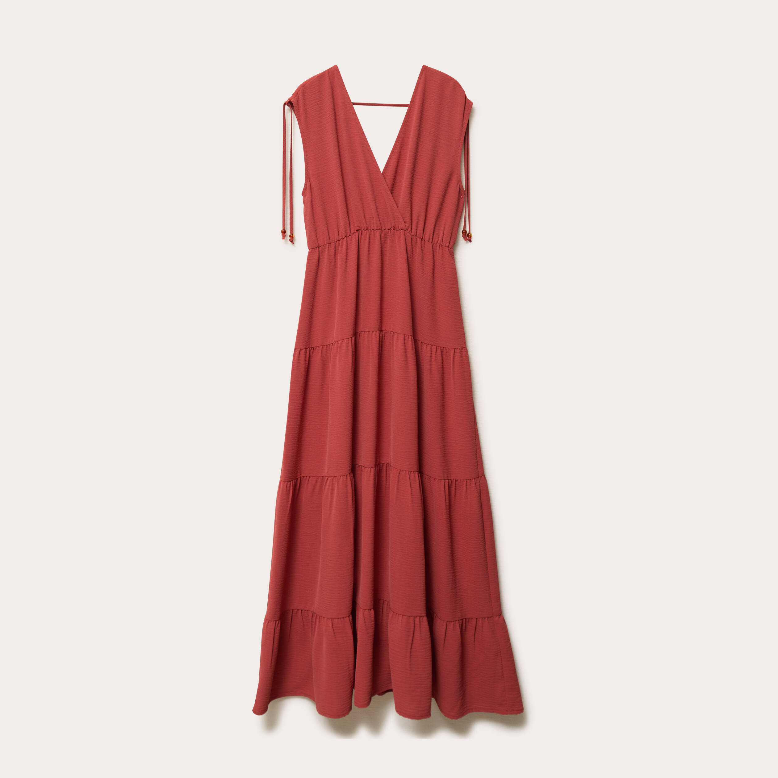 Robe longue &eacute;vas&eacute;e col V vieux rose femme