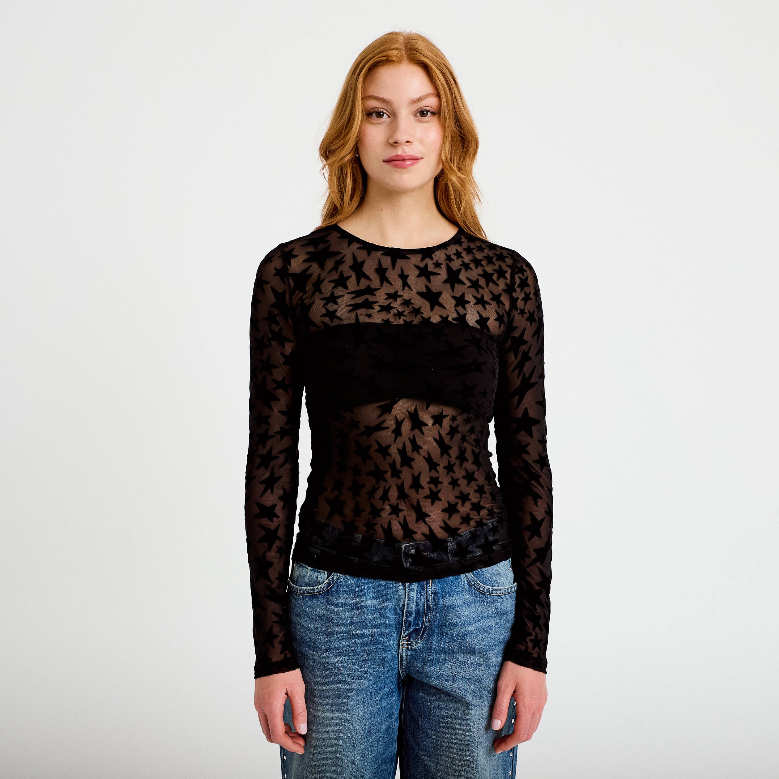 T-shirt ajust&eacute; manches longues noir femme