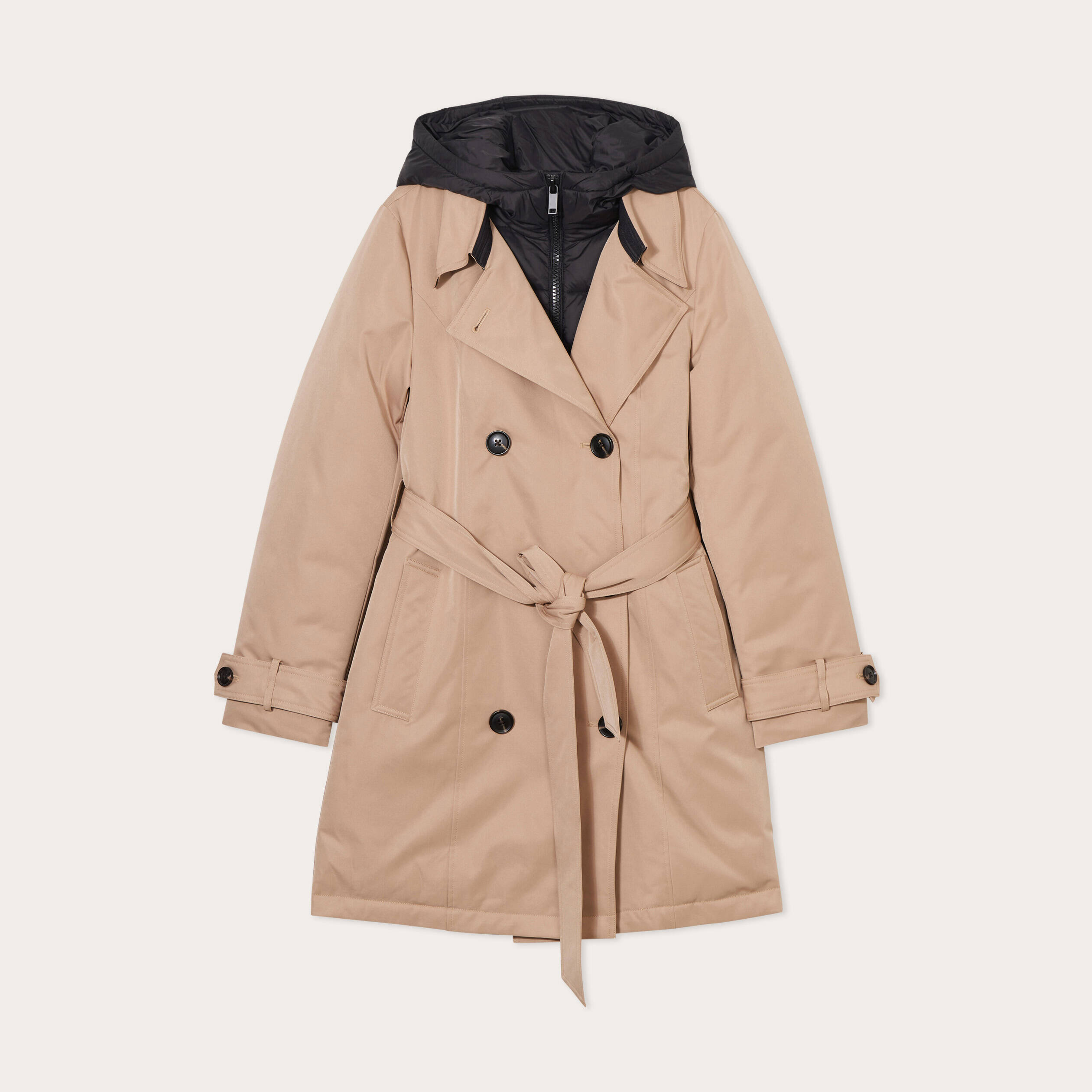 Trench ceintur&eacute; avec capuche camel femme