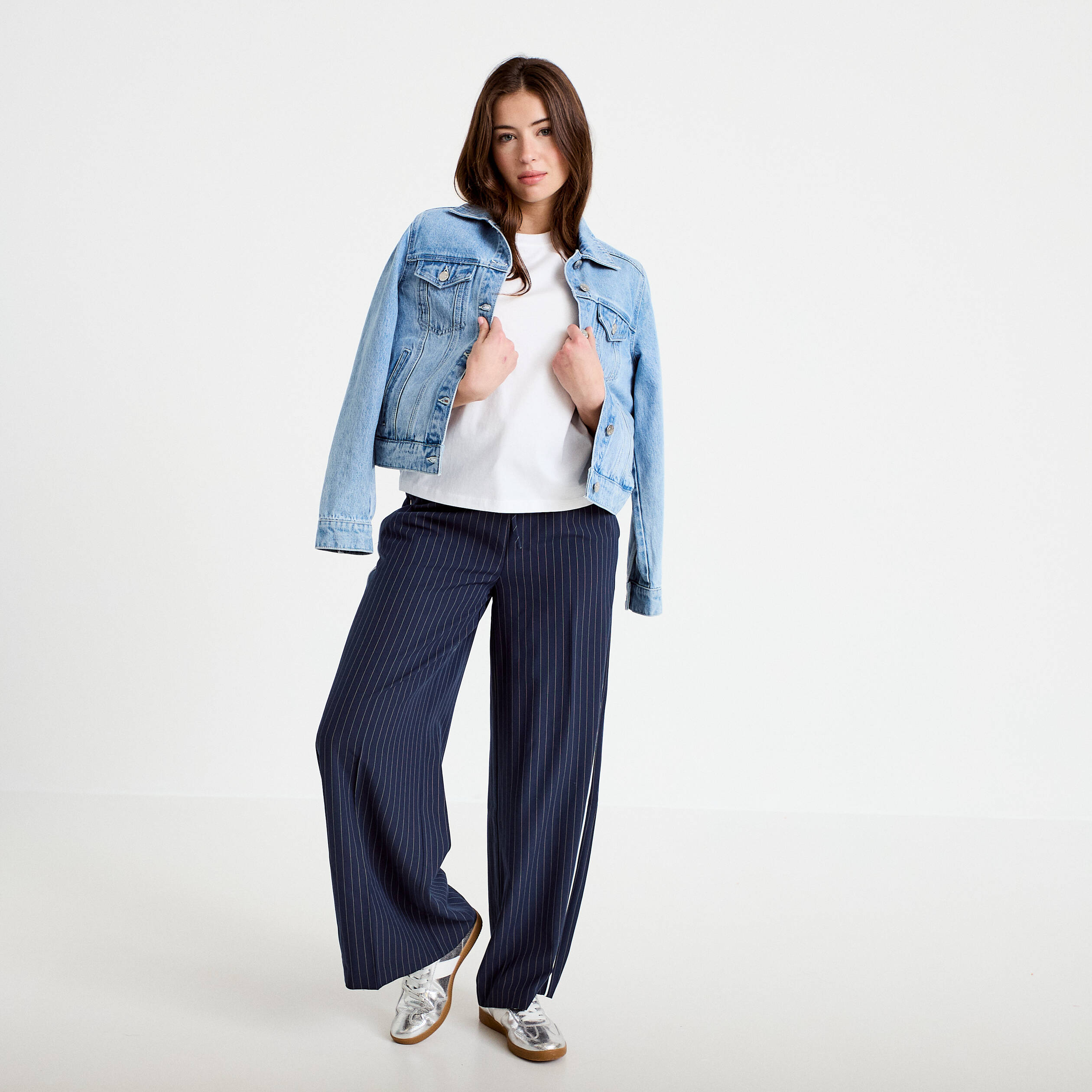 Pantalon large taille &eacute;lastiqu&eacute;e bleu clair femme
