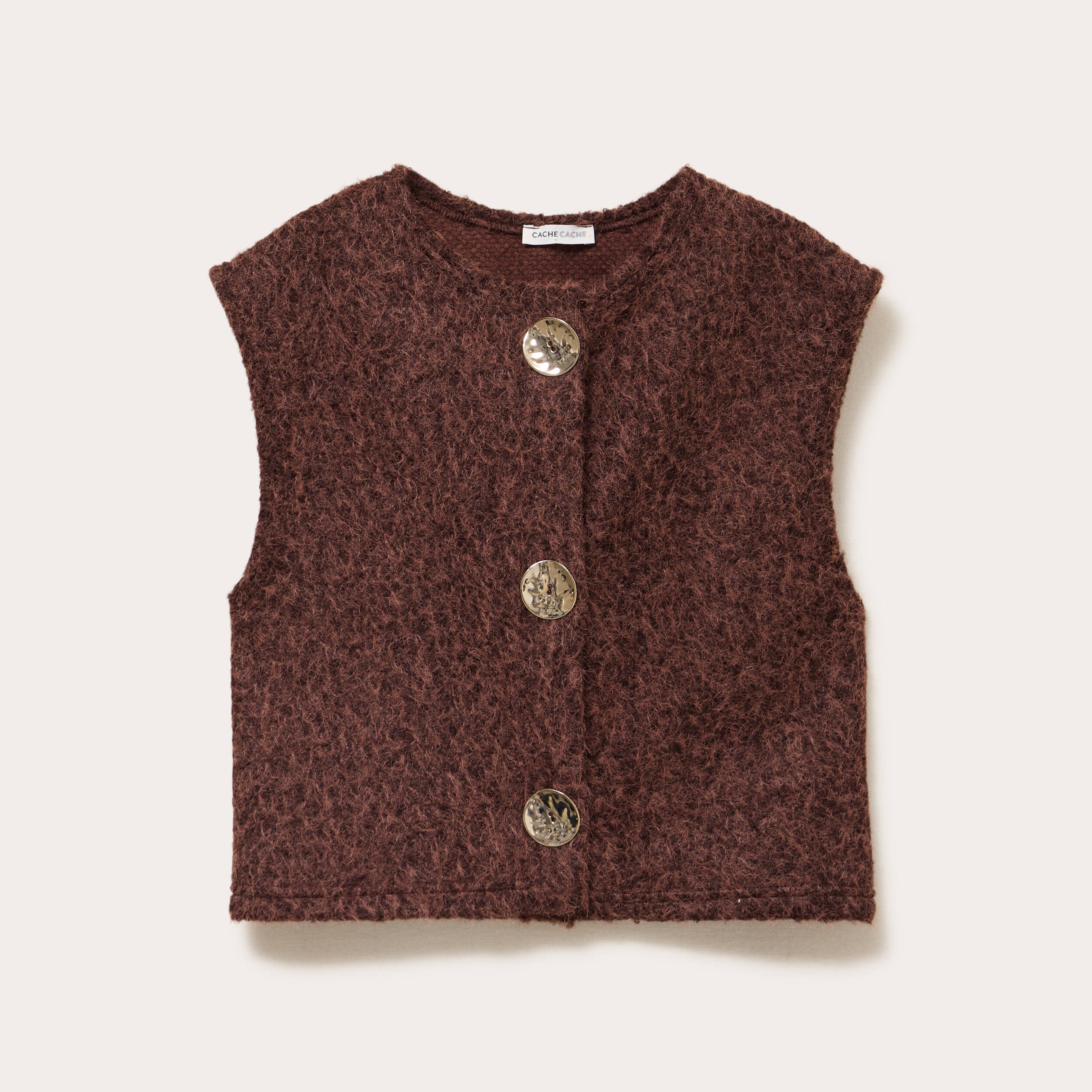 Gilet sans manches effet polaire marron clair femme