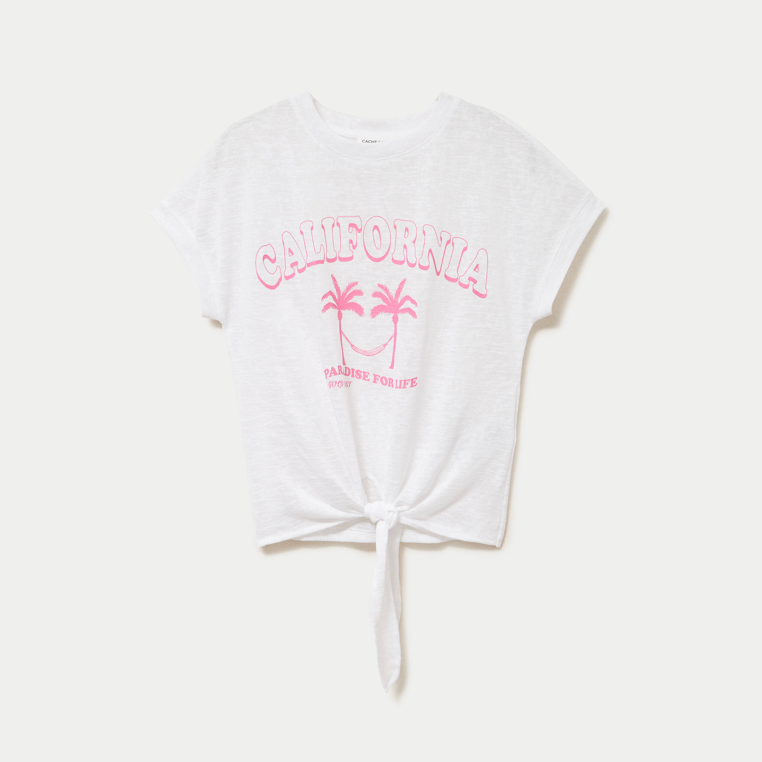 T-shirt droit cropped manches courtes ecru femme