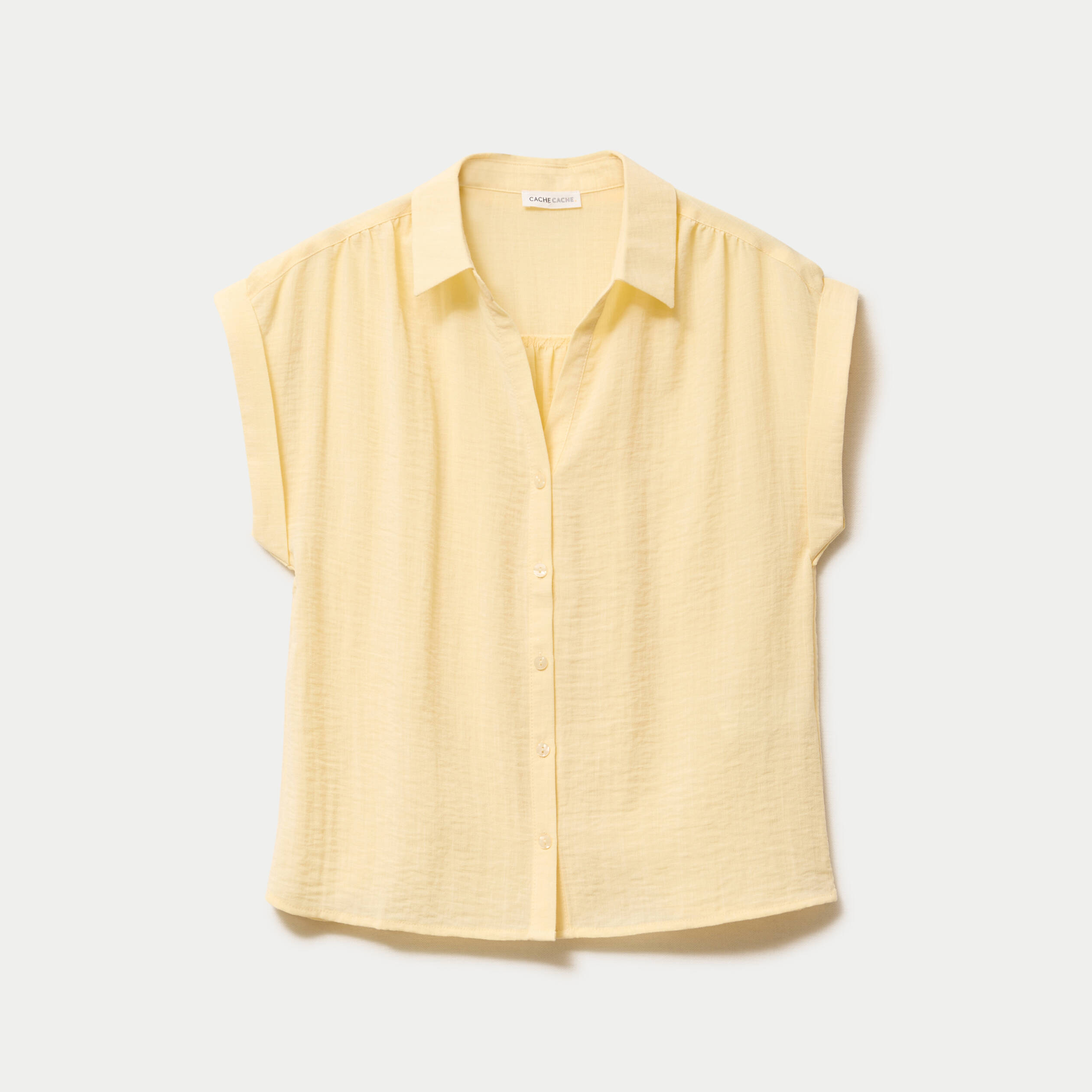 Blouse manches courtes jaune pastel femme