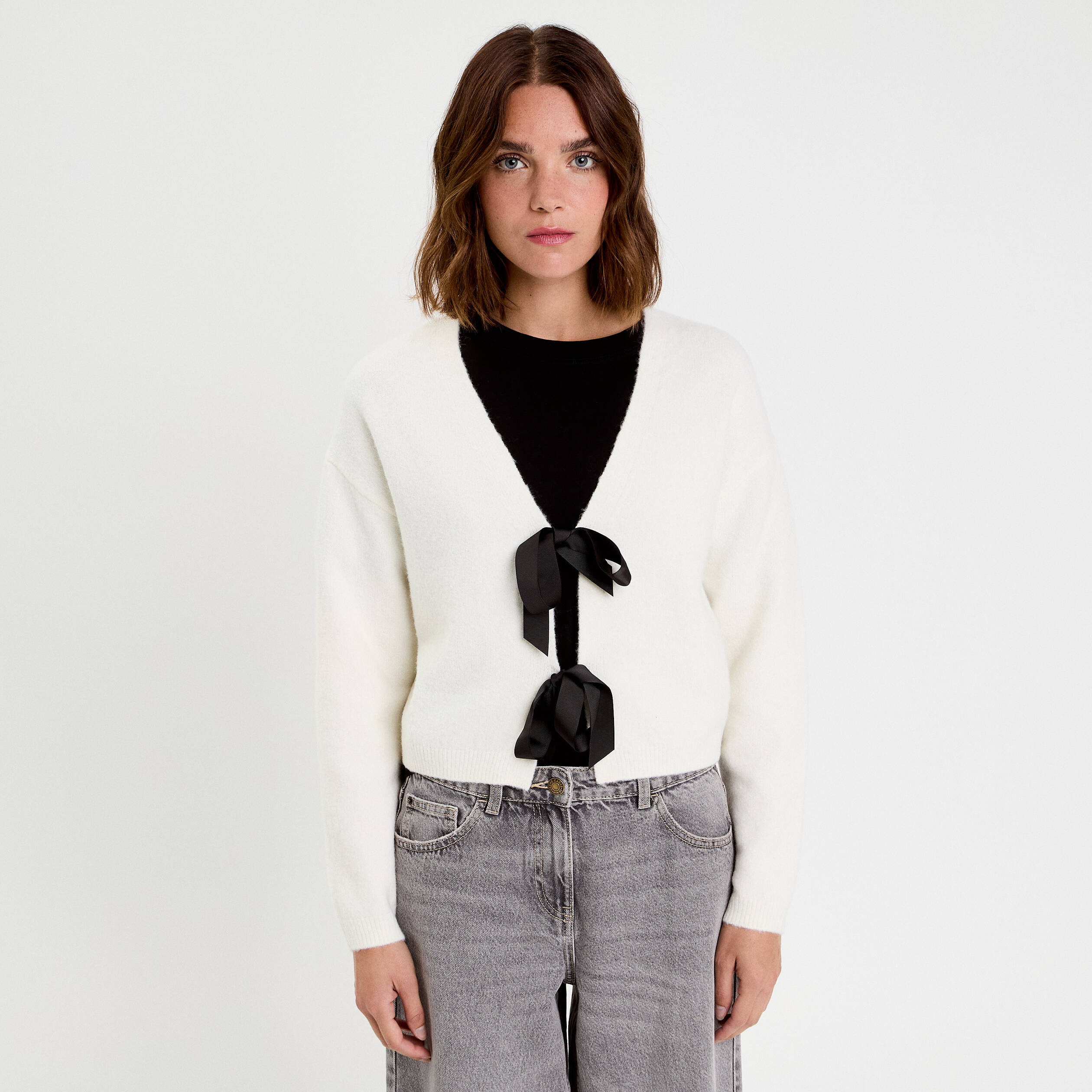 Gilet nou&eacute; ecru femme