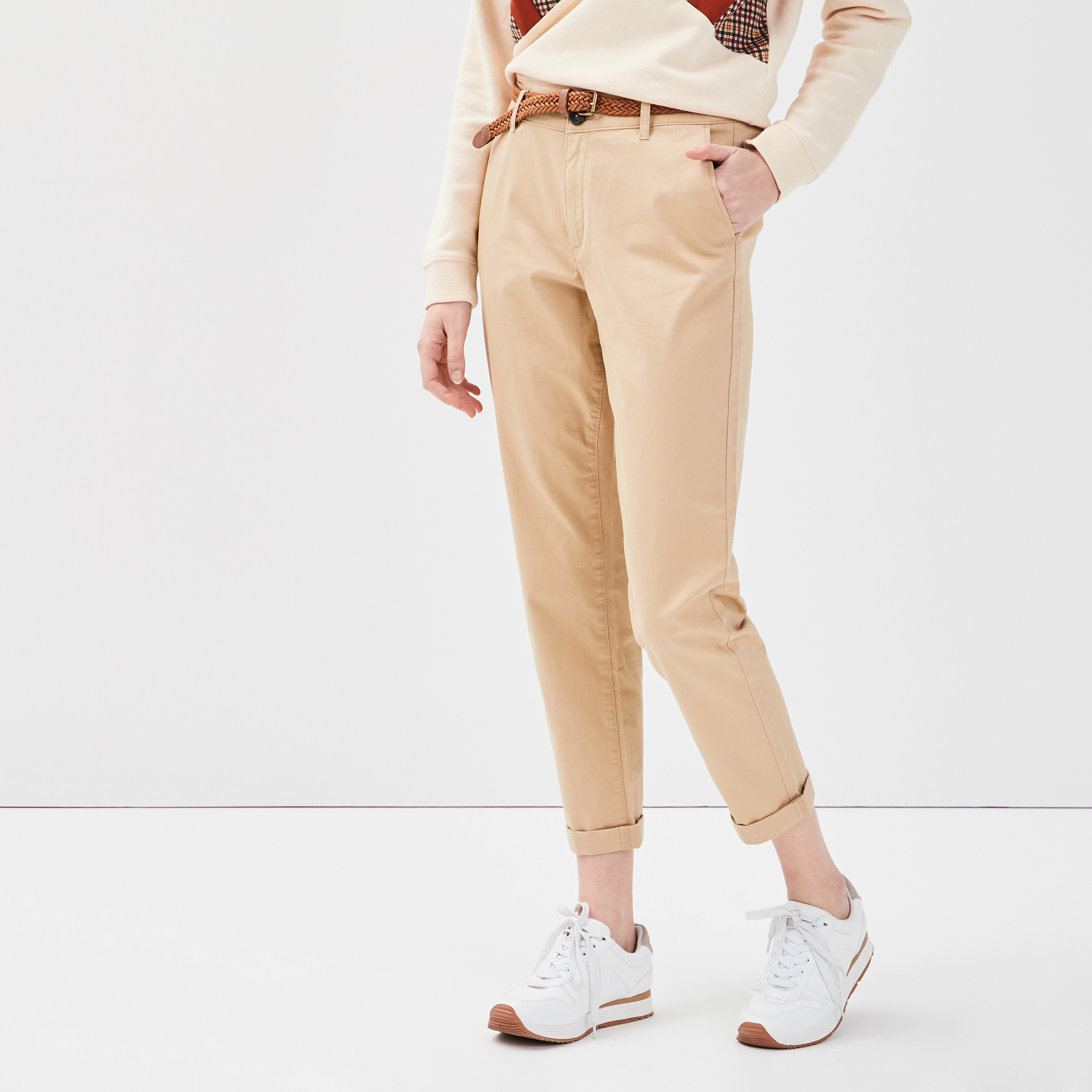 Pantalon chino 7/8&egrave;me beige femme