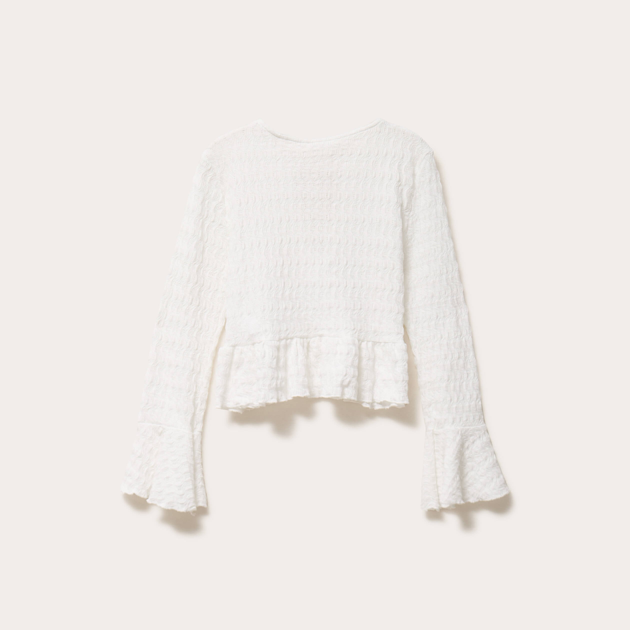 Blouse col rond manches longues ecru femme