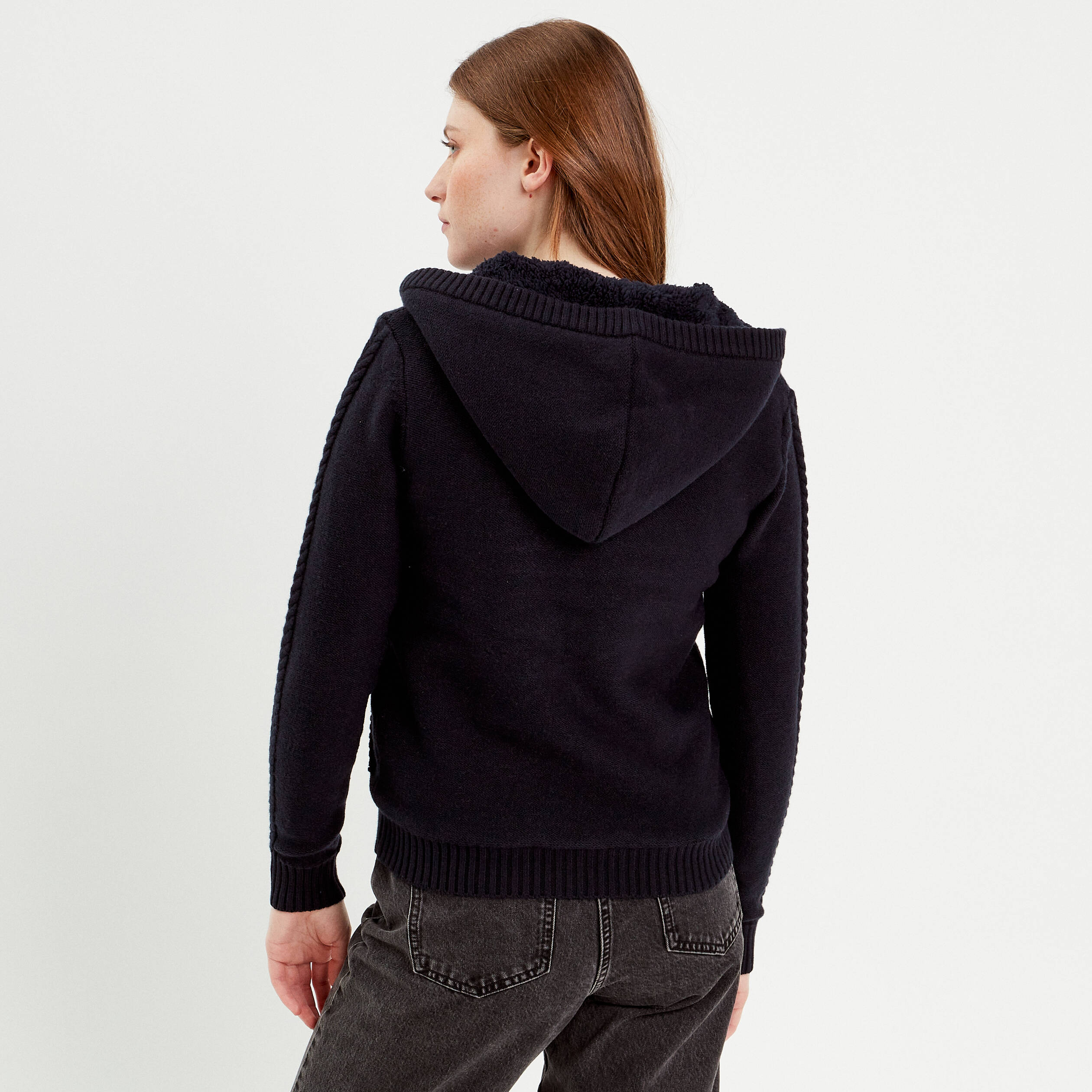 Gilet &agrave; capuche zipp&eacute; bleu marine femme