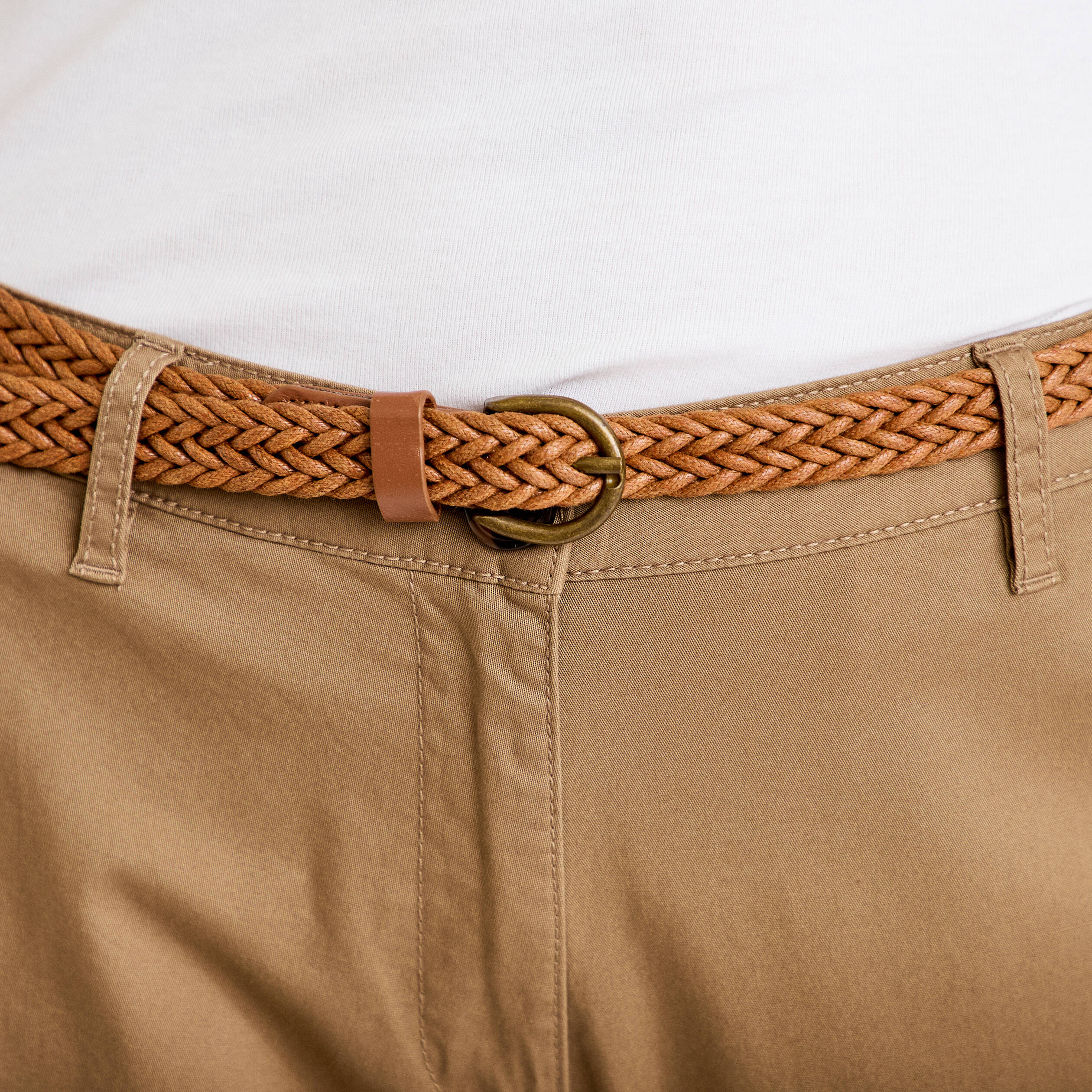 Pantalon chino 7/8&egrave;me beige femme