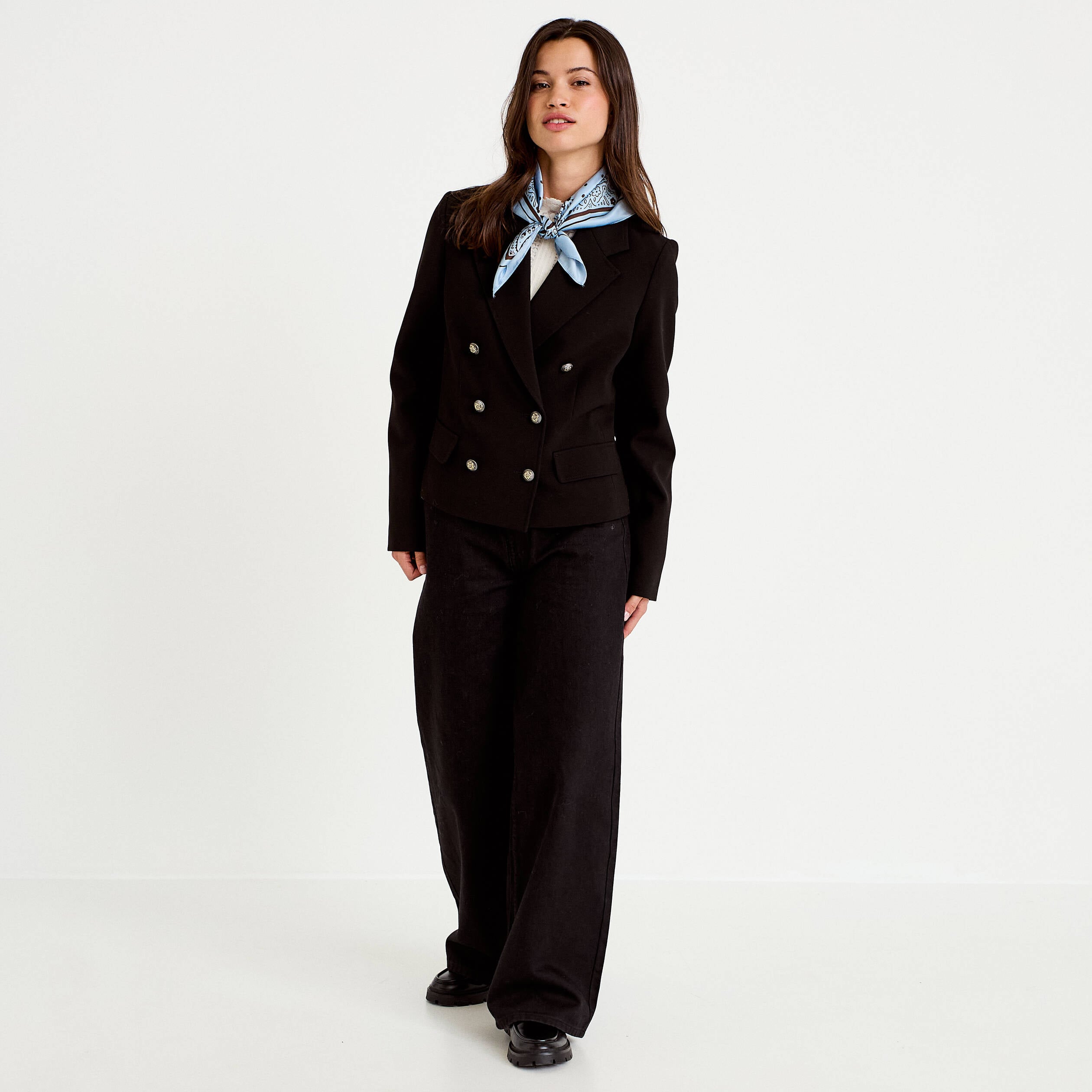 Veste droite sans manches col tailleur noir femme