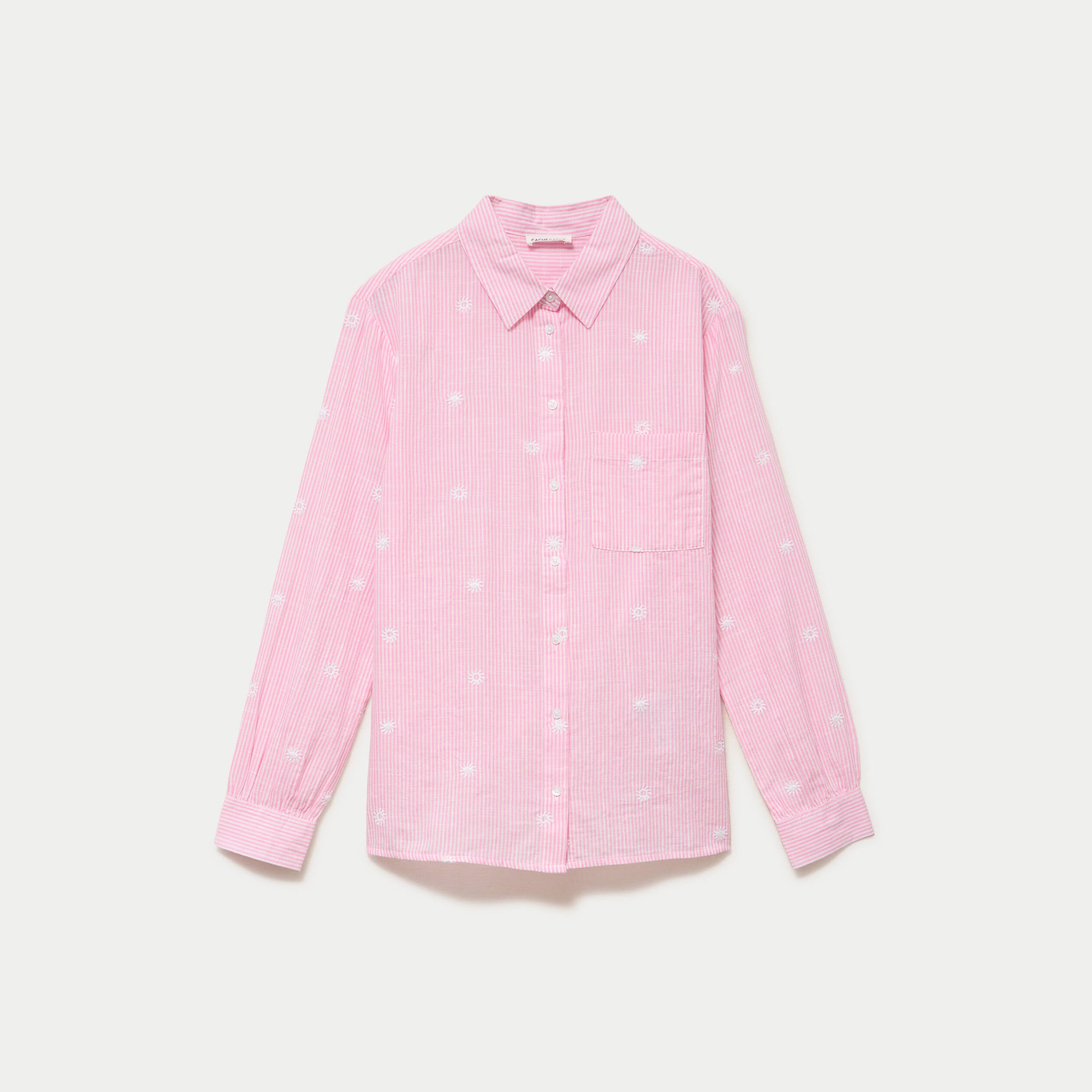 Chemise brod&eacute;e manches longues rose femme