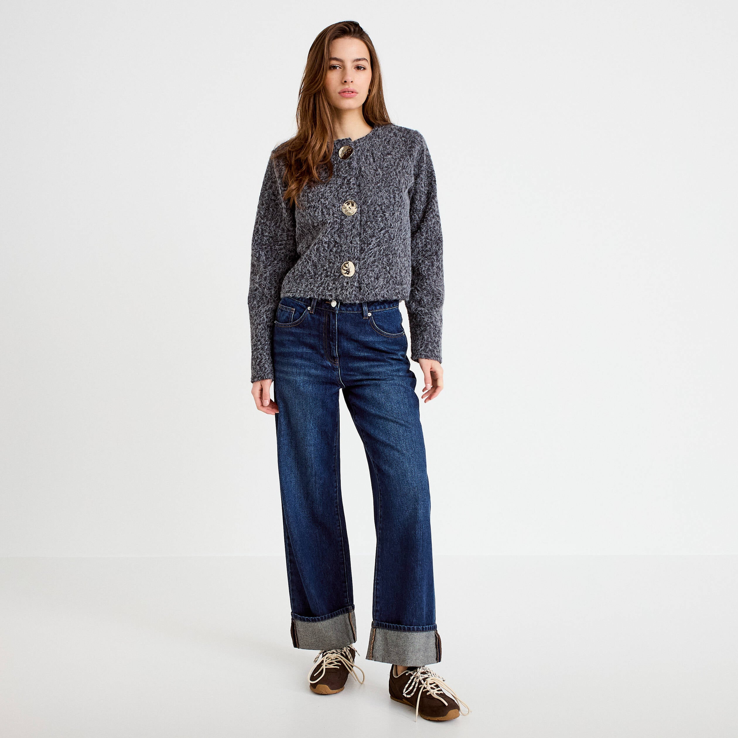 Veste effet polaire gris fonc&eacute; femme