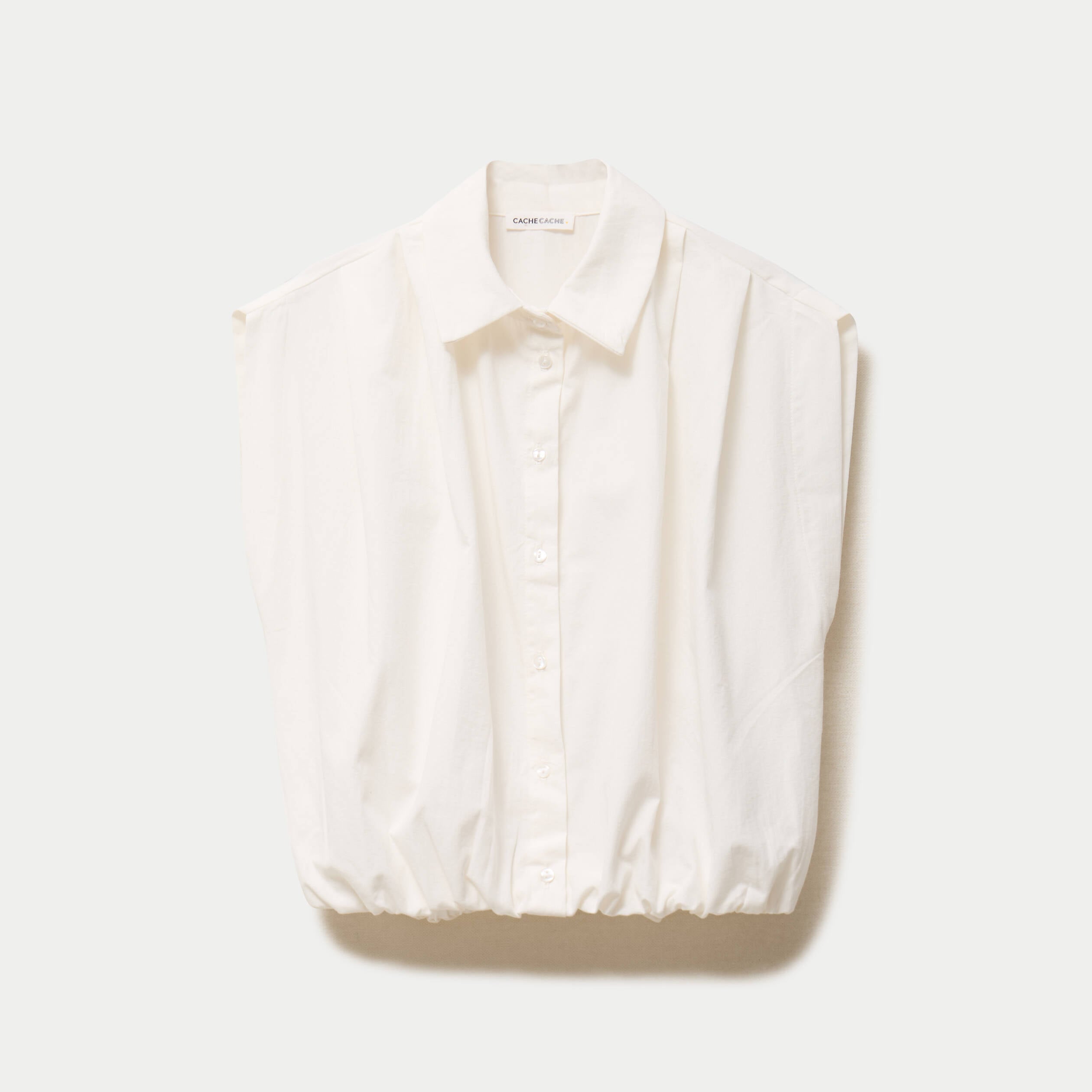 Chemise effet boule col am&eacute;ricain ecru femme