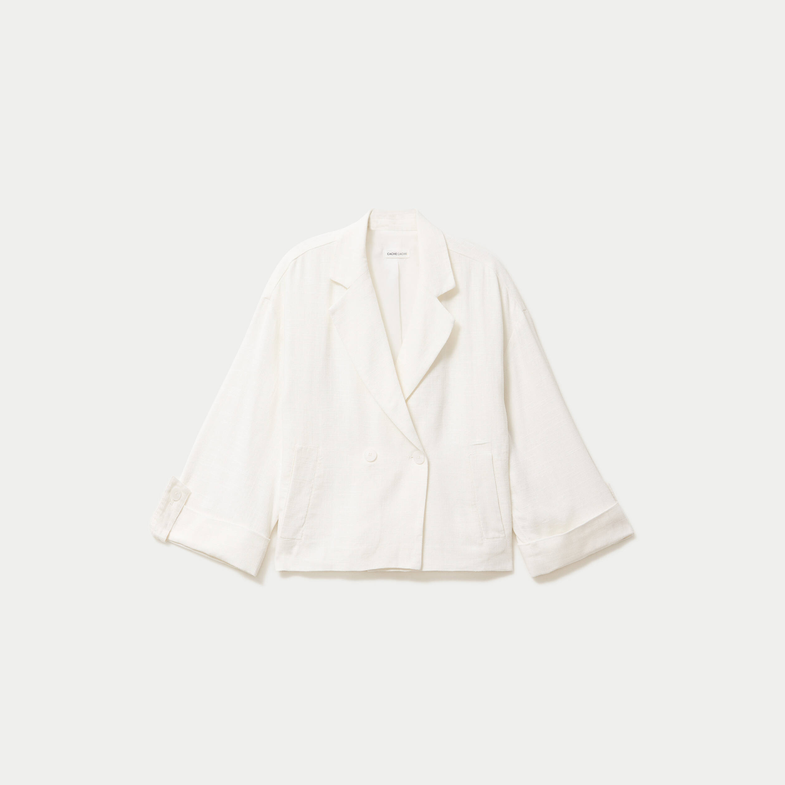 Veste col tailleur manches longues ecru femme