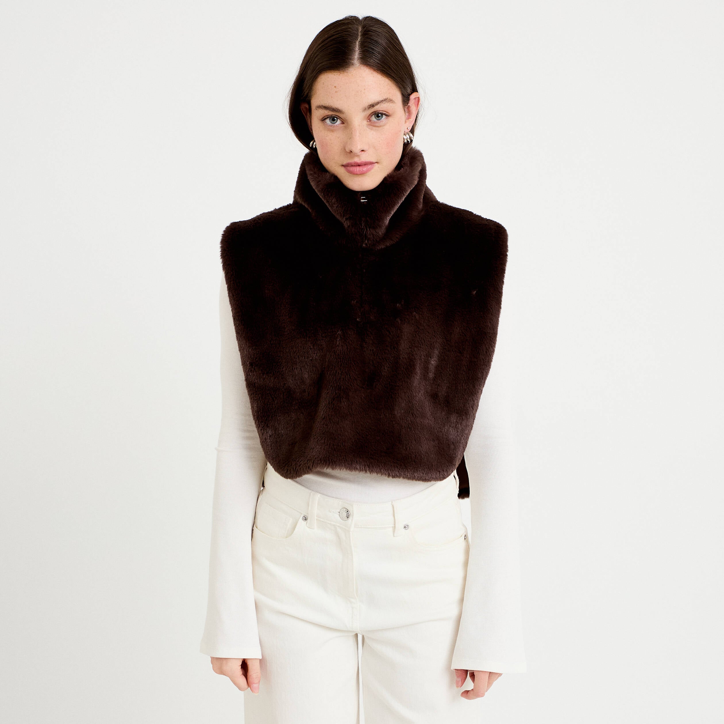 Cache-cou en fausse fourrure marron fonc&eacute; femme