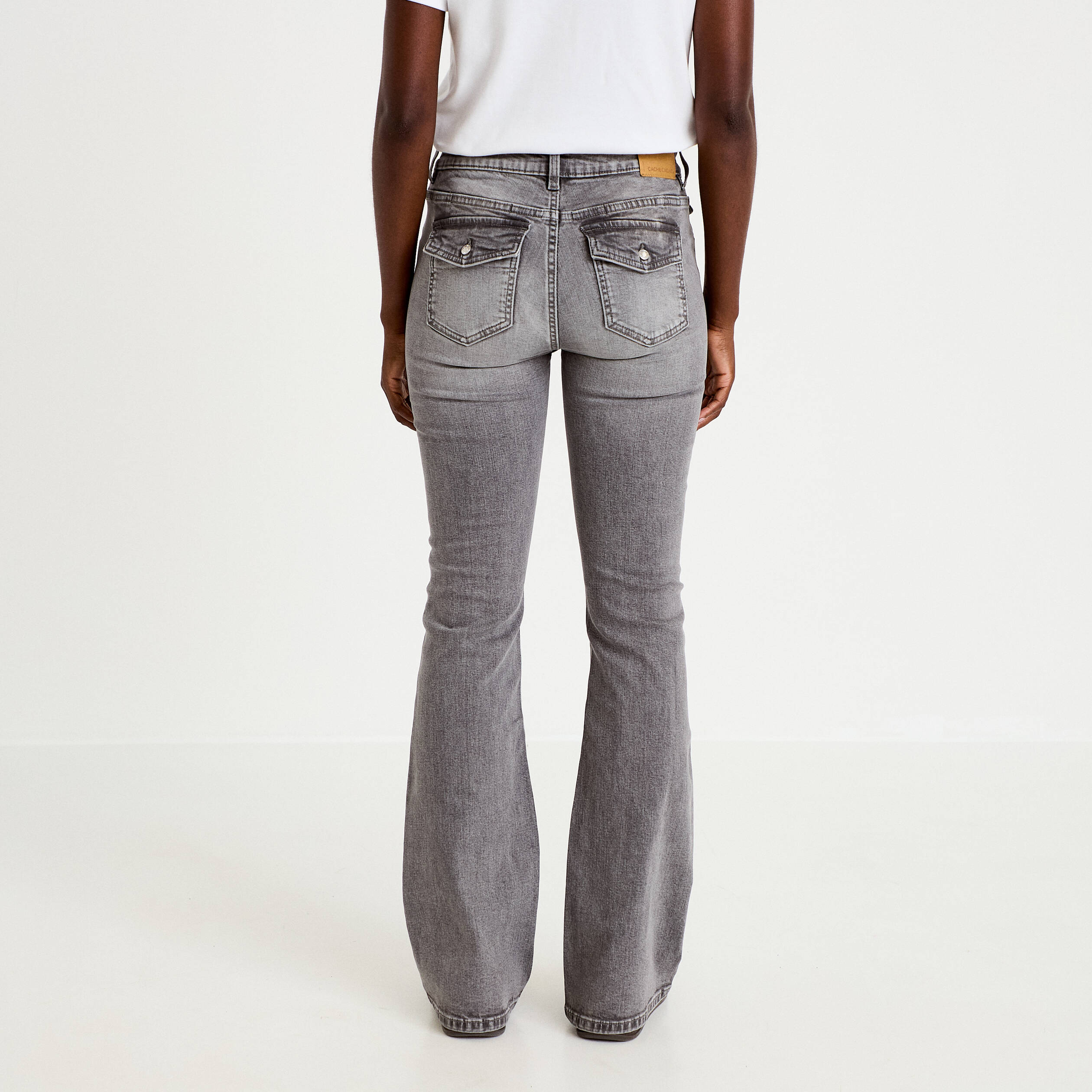 Jean bootcut taille basse denim gris femme