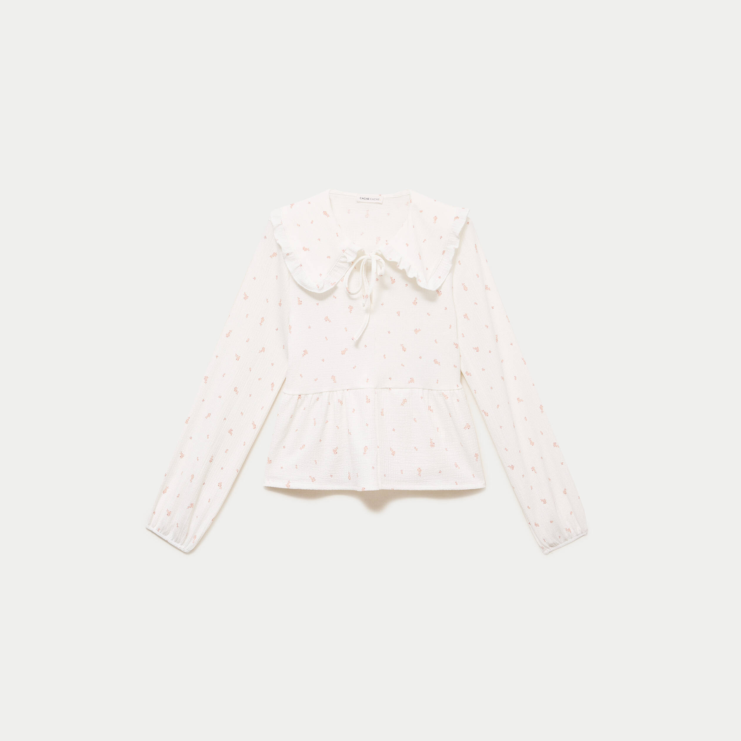 Blouse manches longues avec noeuds ecru femme