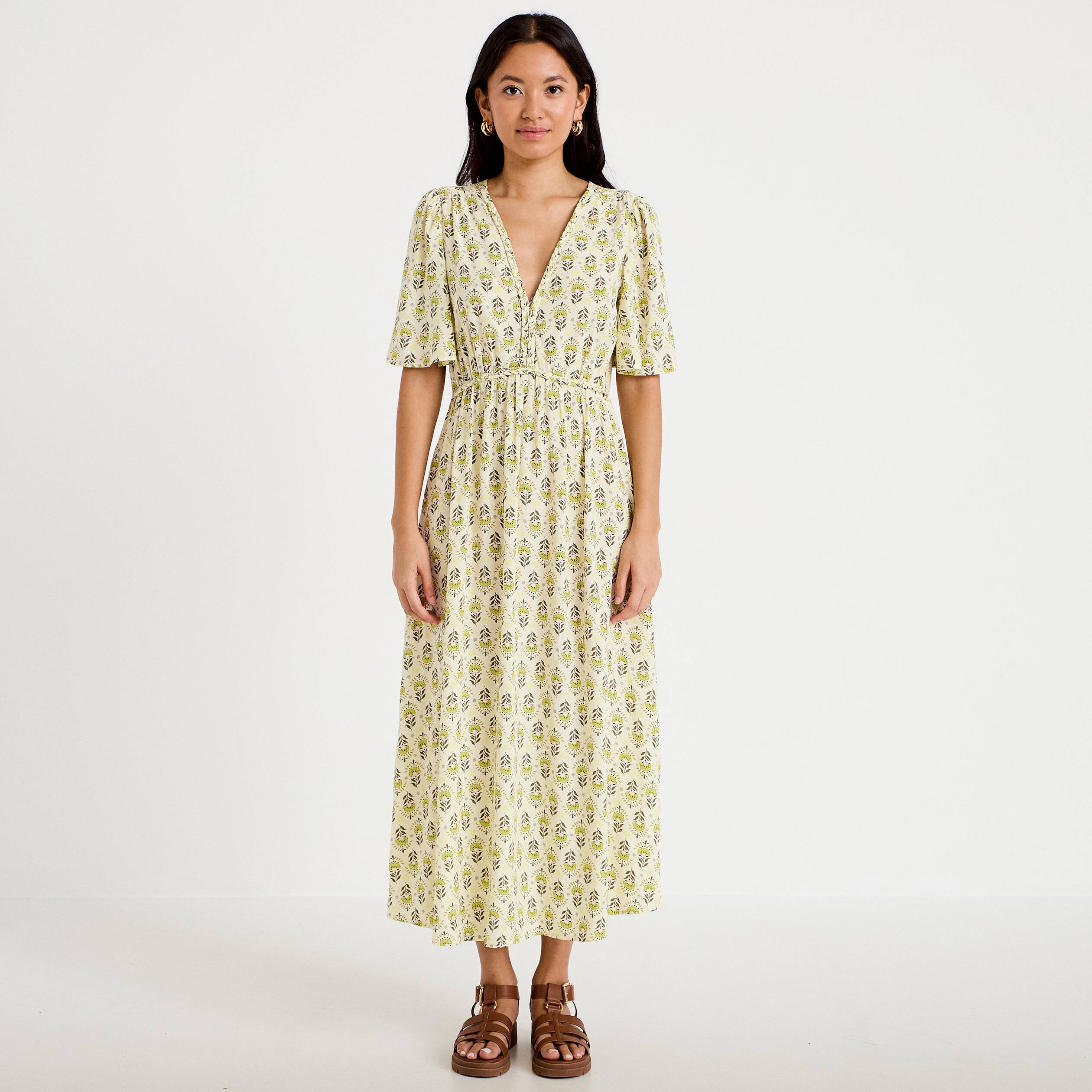 Robe longue manches courtes blanc femme