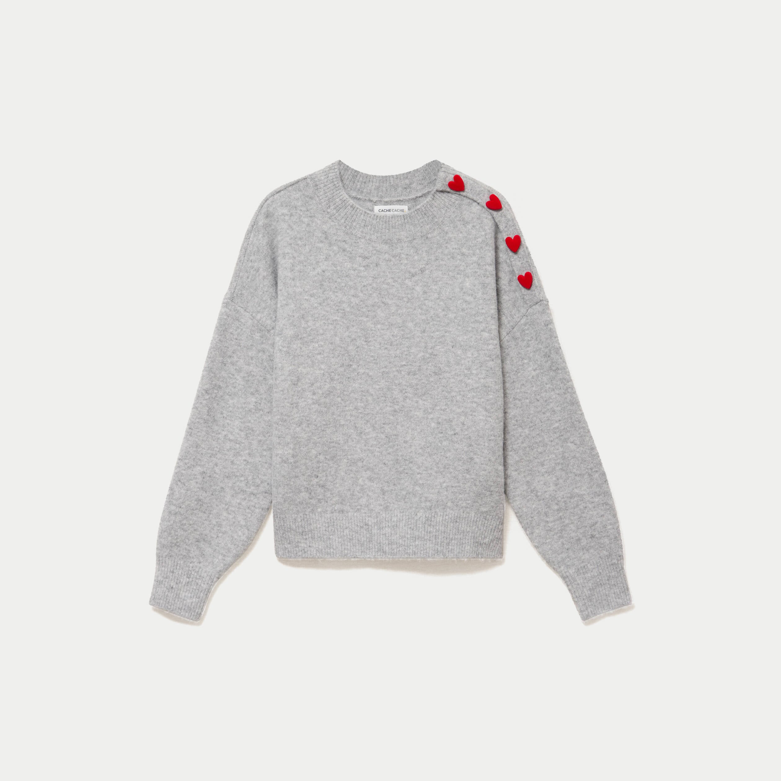 Pull ample col rond manches longues gris clair femme