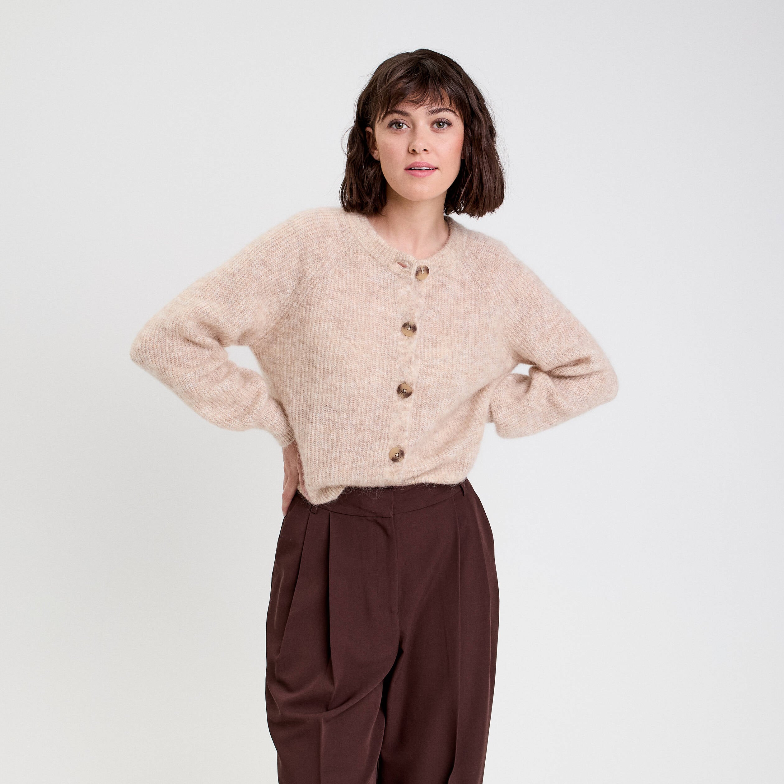 Gilet manches longues beige femme