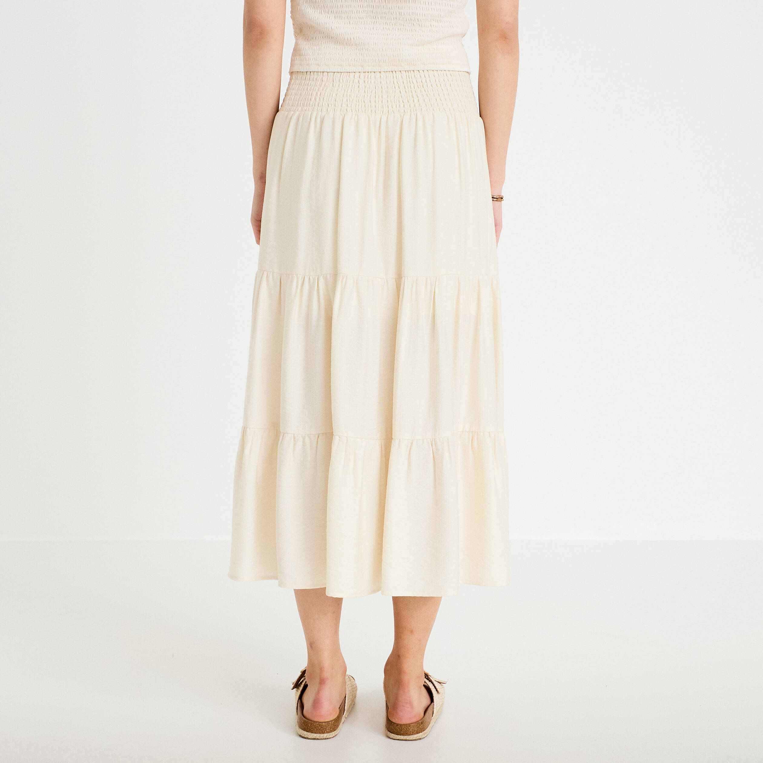 Jupon &eacute;vas&eacute; taille haute ecru femme