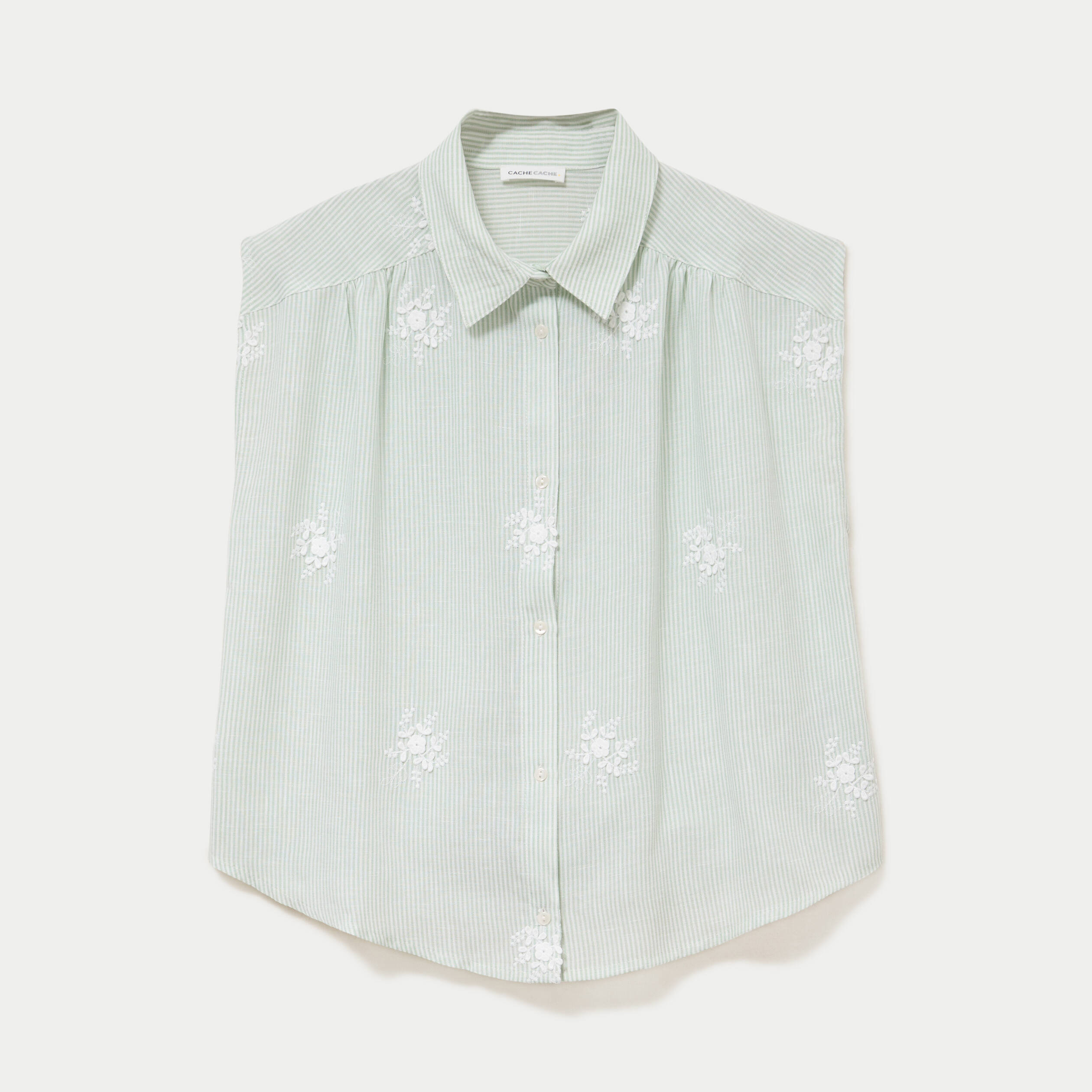 Chemise sans manches col classique vert clair femme