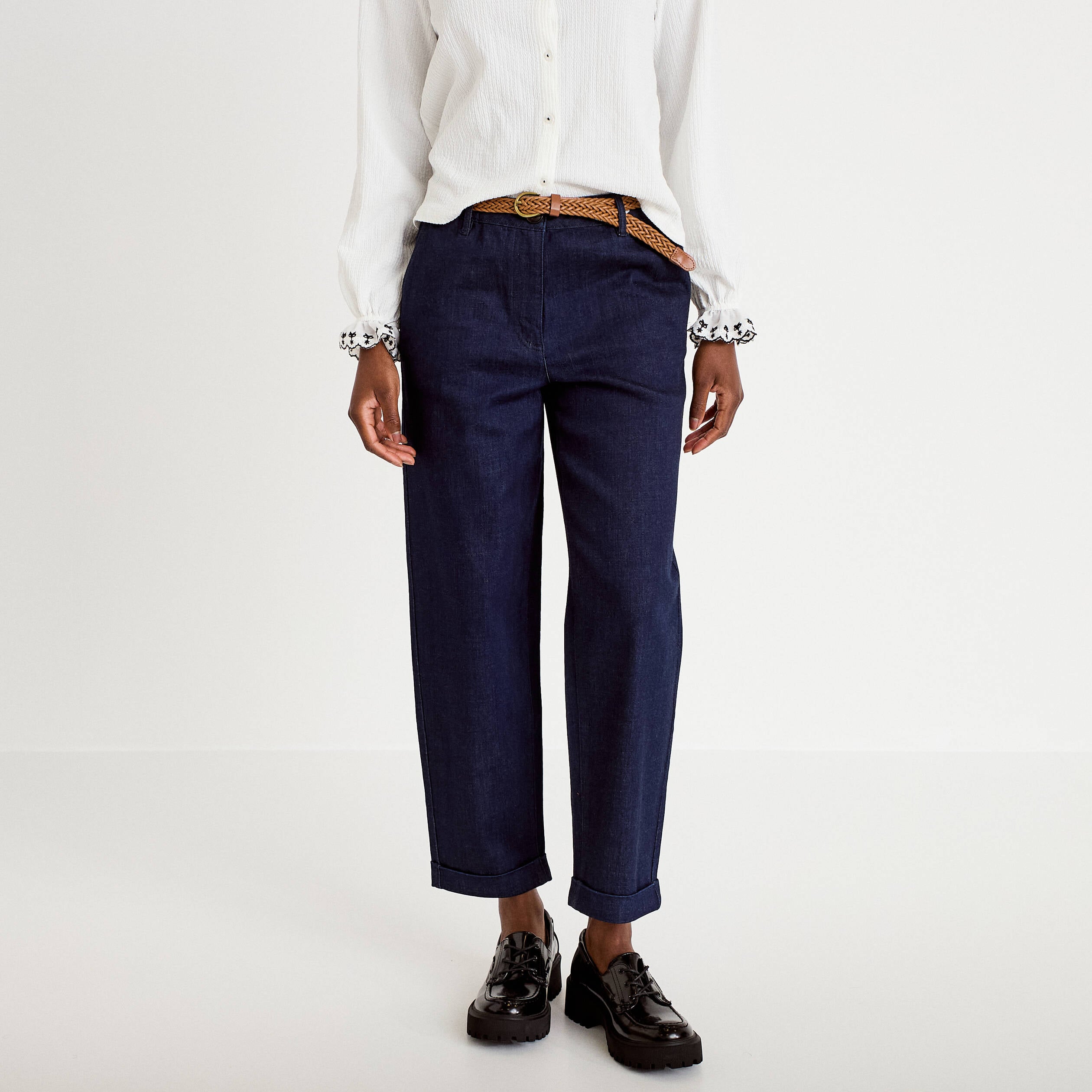 Jeans chino avec ceinture denim brut femme