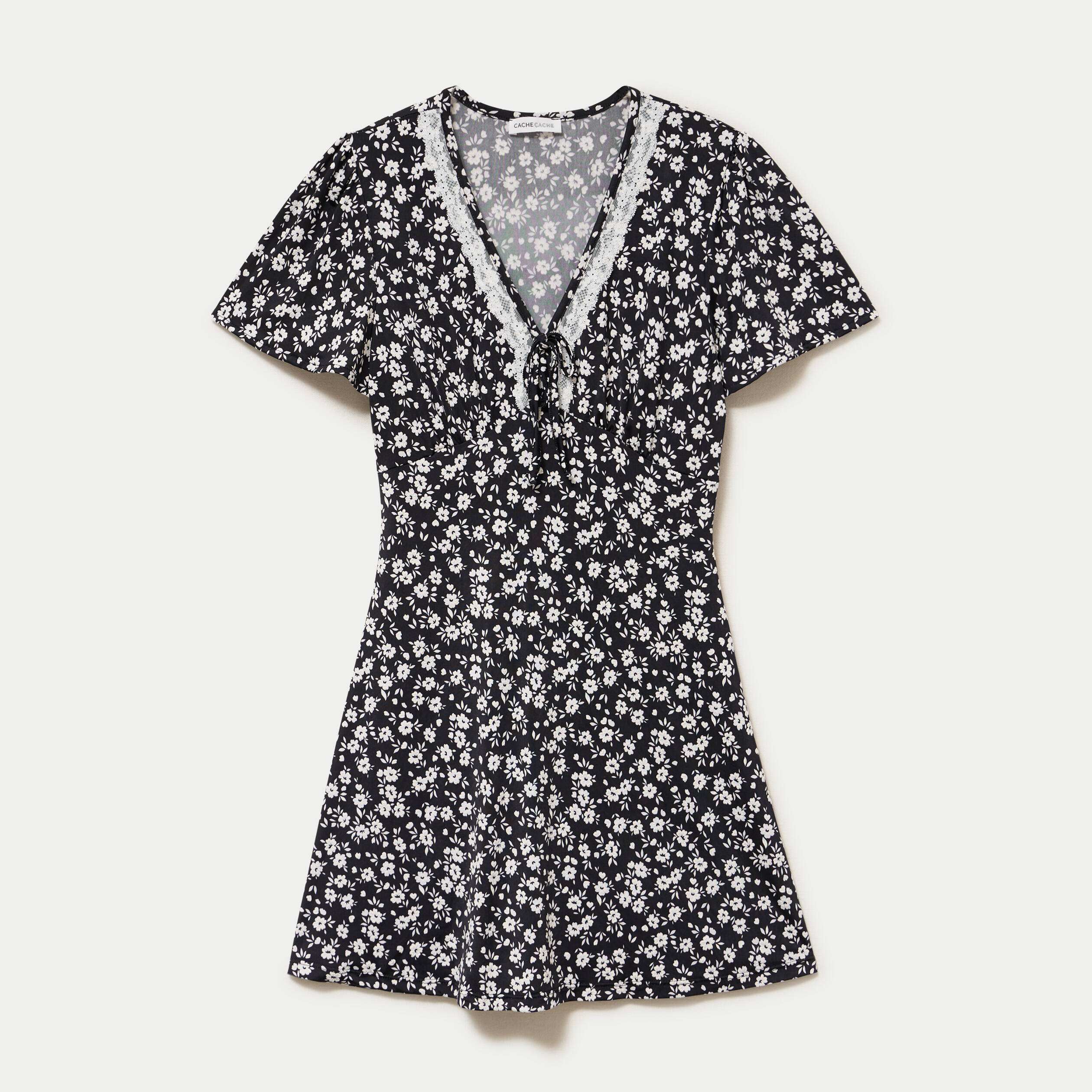 Robe courte d&eacute;tail dentelle noir femme
