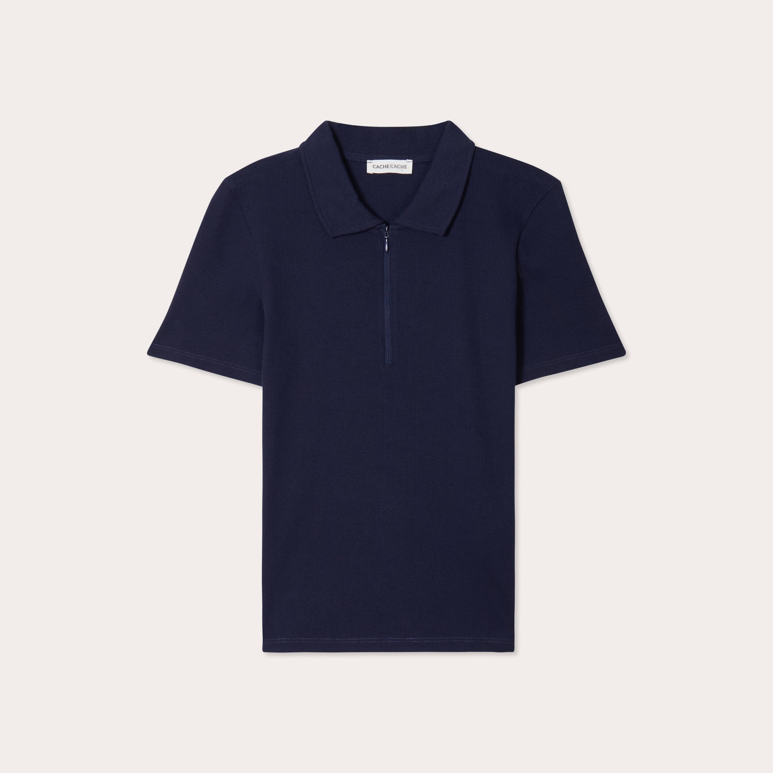 Polo manches courtes zipp&eacute; bleu marine femme