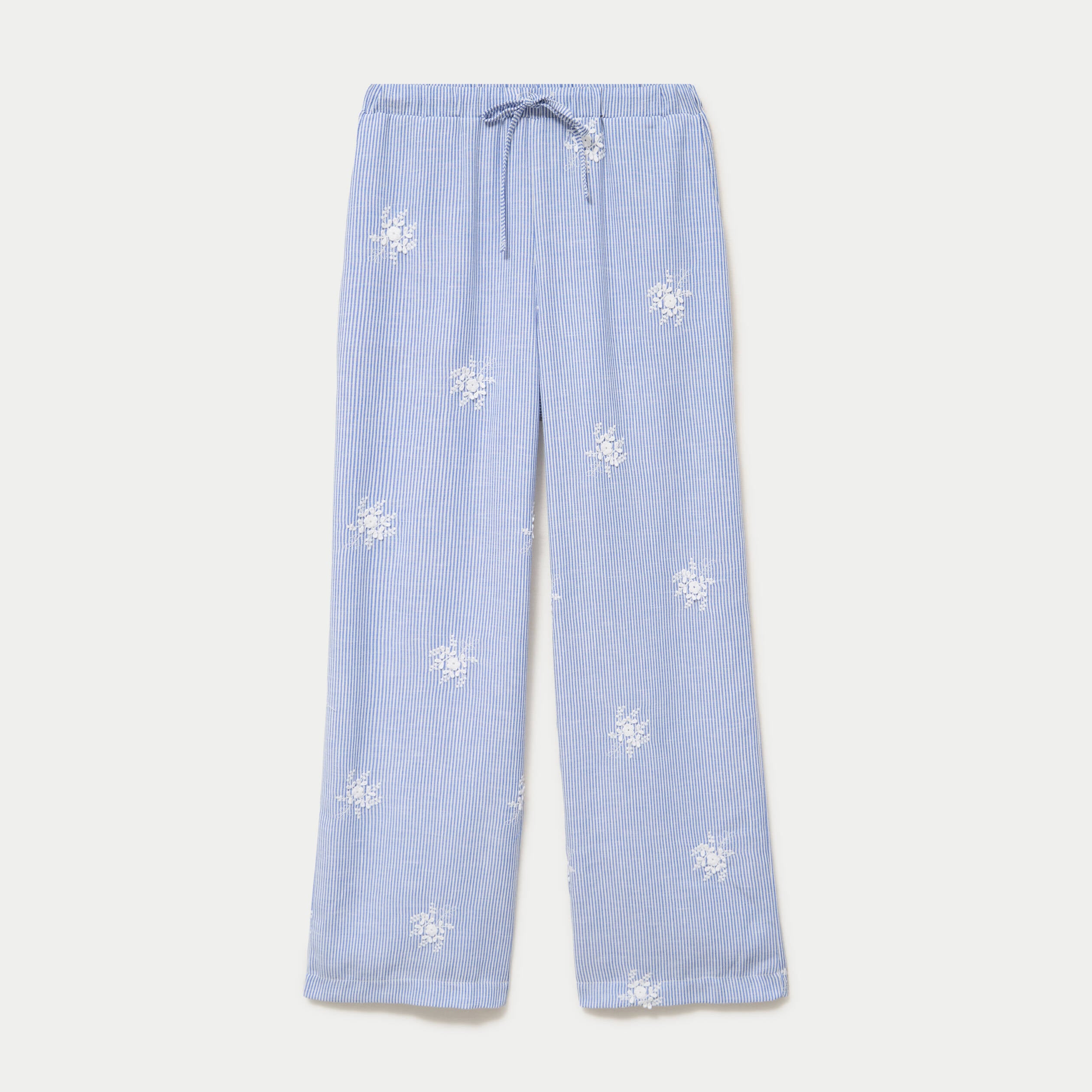 Pantalon large taille haute &agrave; relief blanc femme