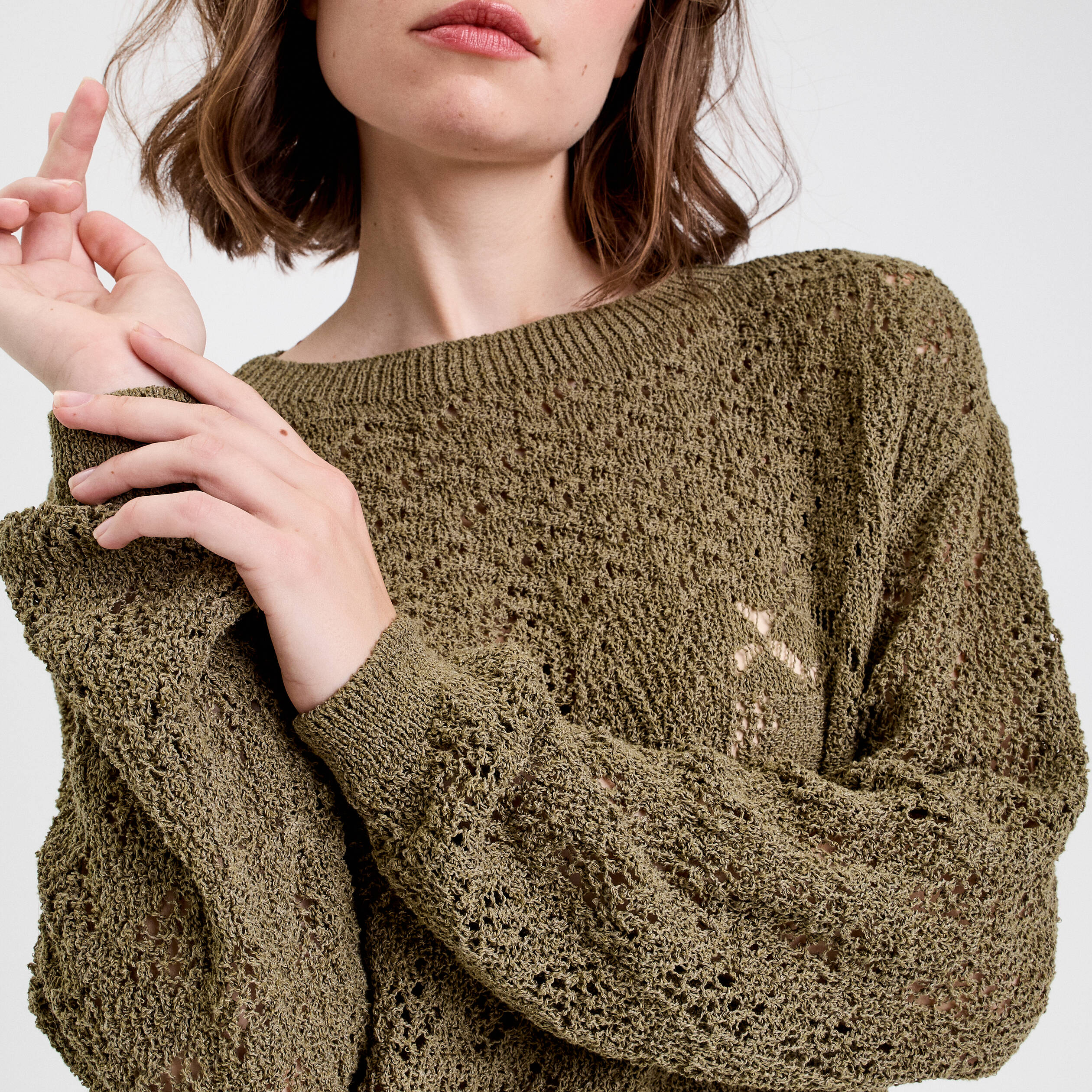 Pull manches longues vert fonc&eacute; femme