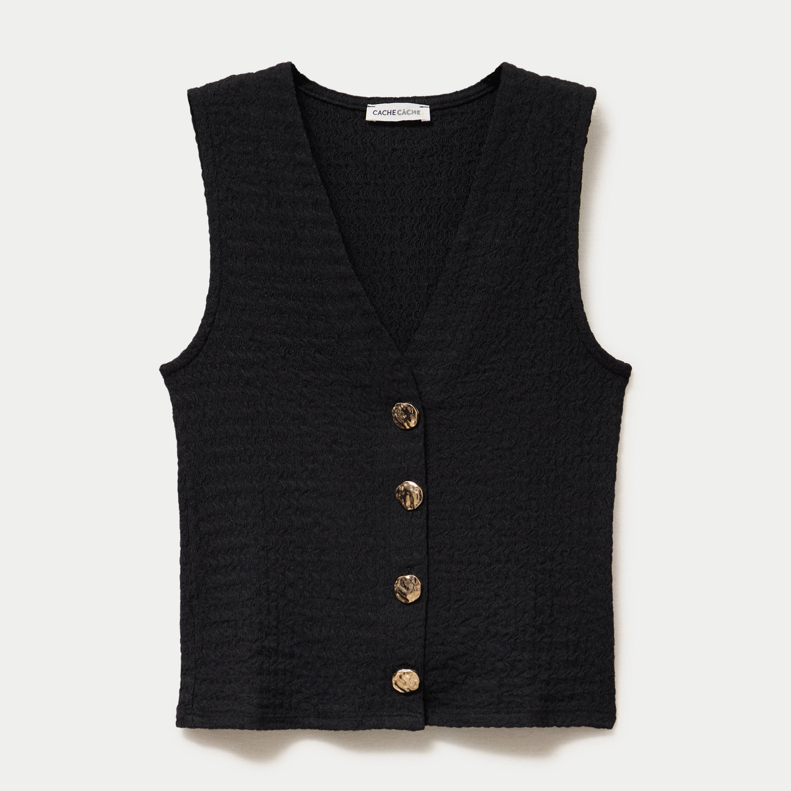 Gilet cintr&eacute; sans manches col v noir femme