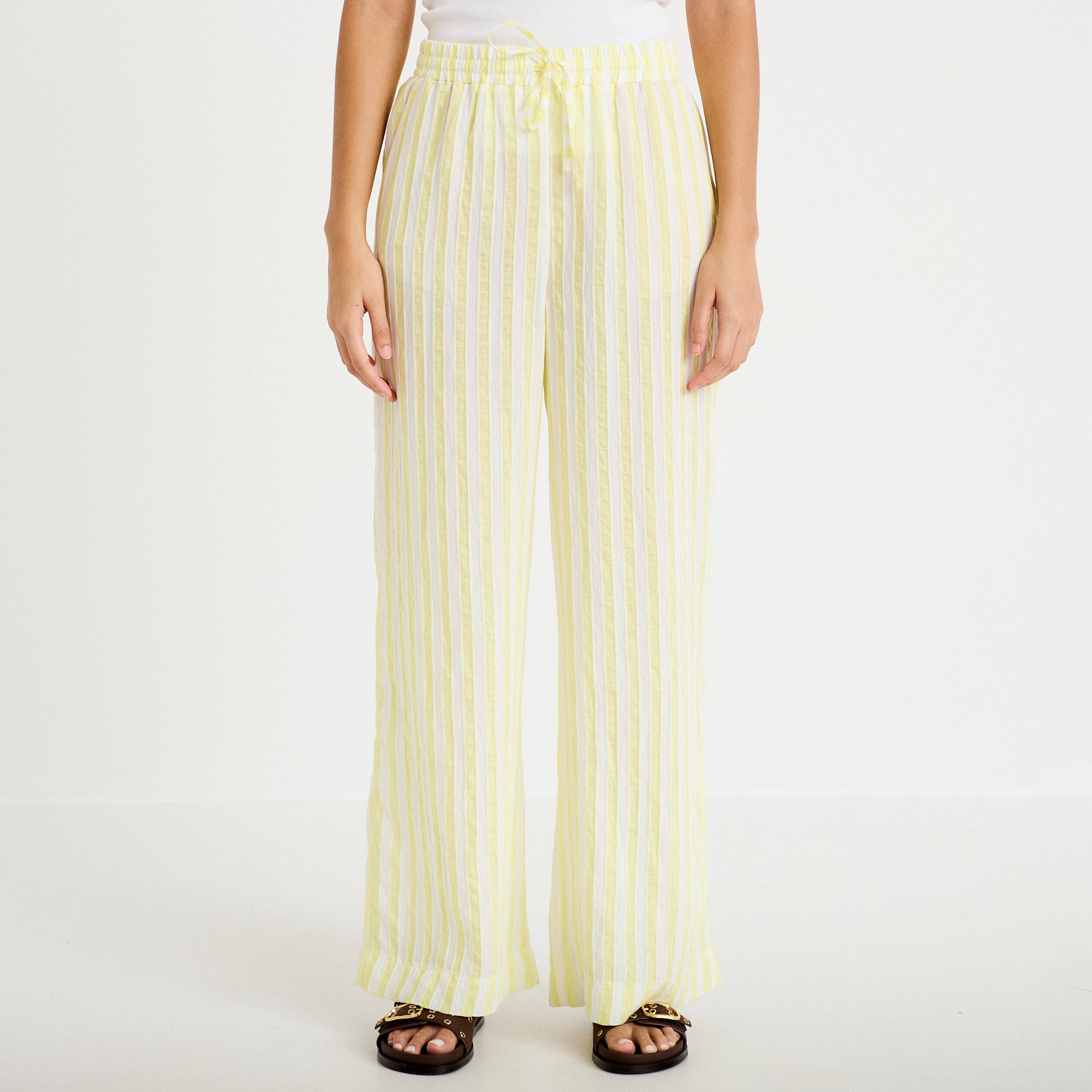Pantalon large fluide taille standard jaune femme