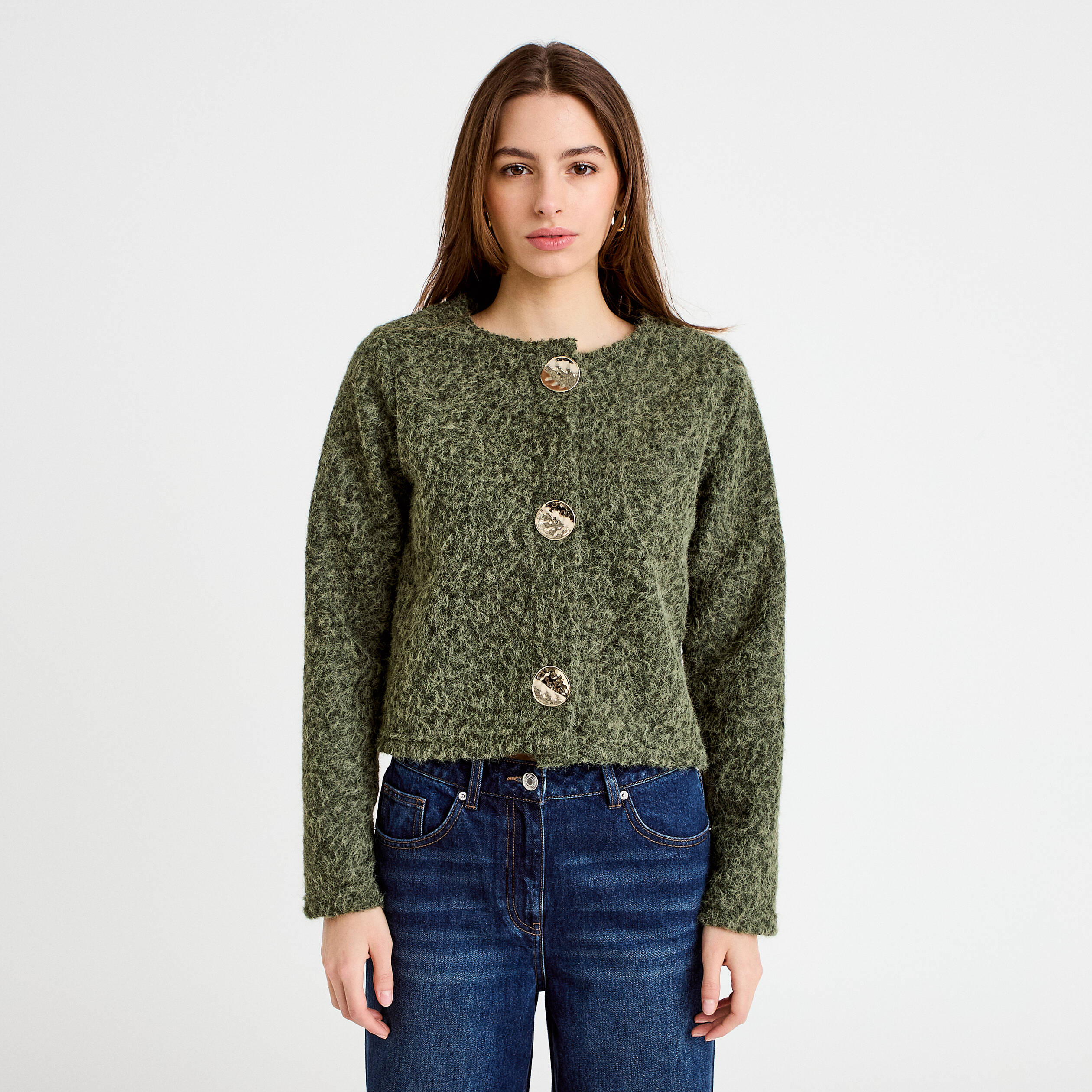 Veste effet polaire vert kaki femme