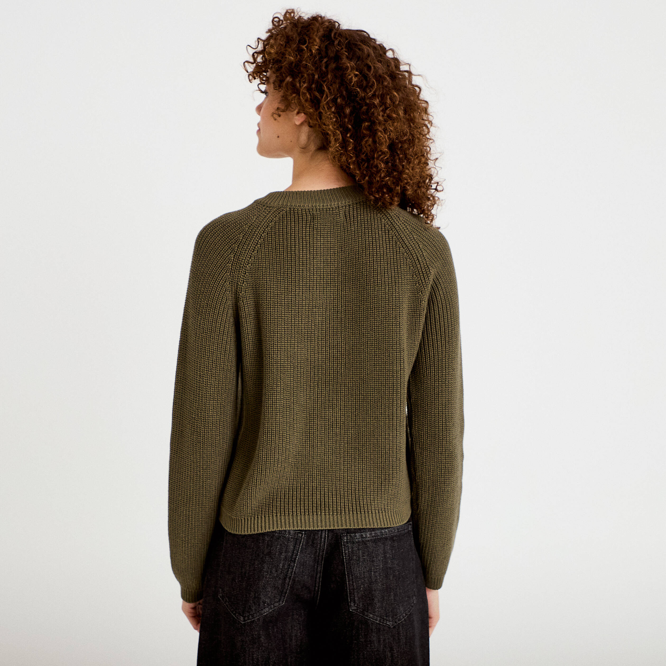 Gilet manches longues vert kaki femme
