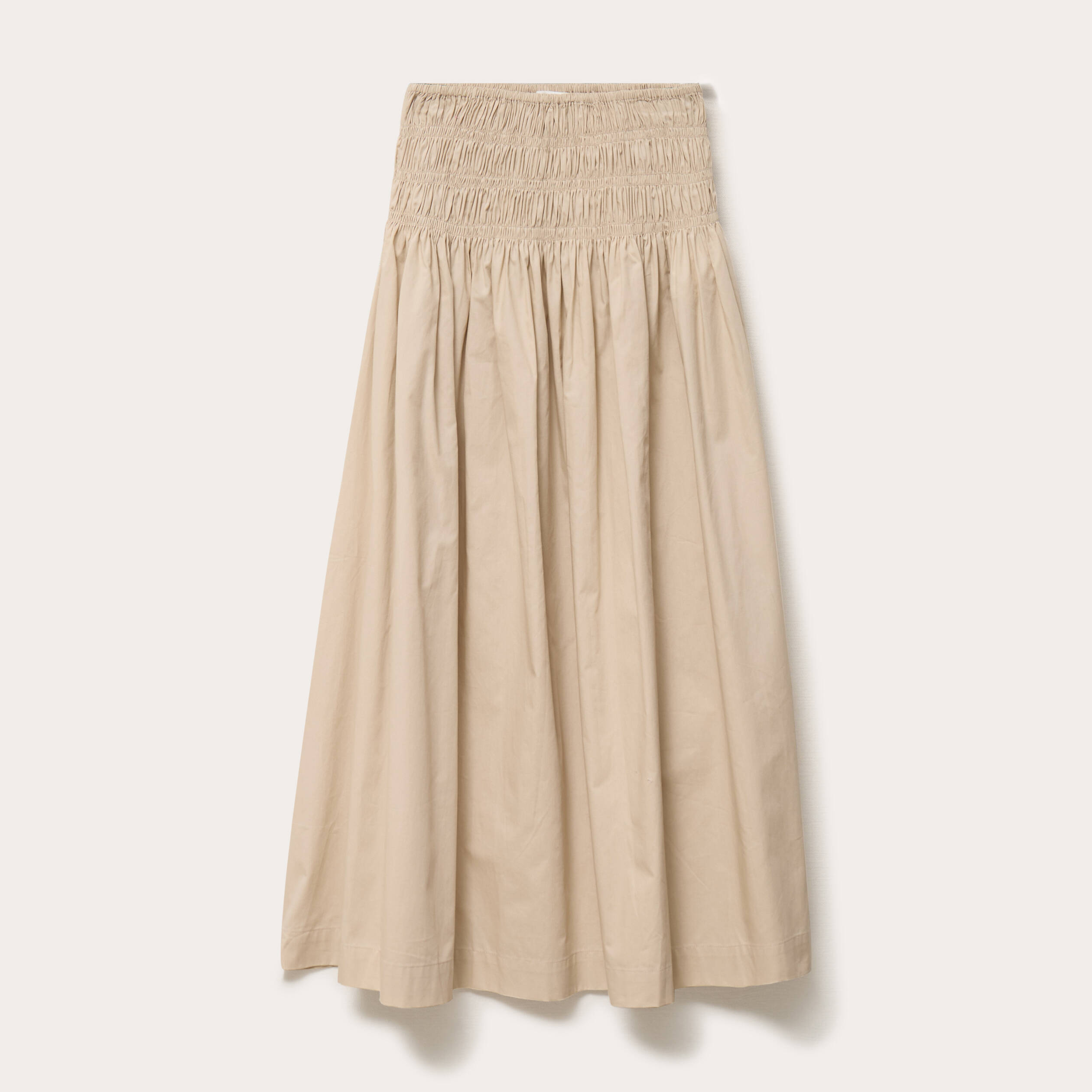Jupon &eacute;vas&eacute; taille smock&eacute;e beige femme