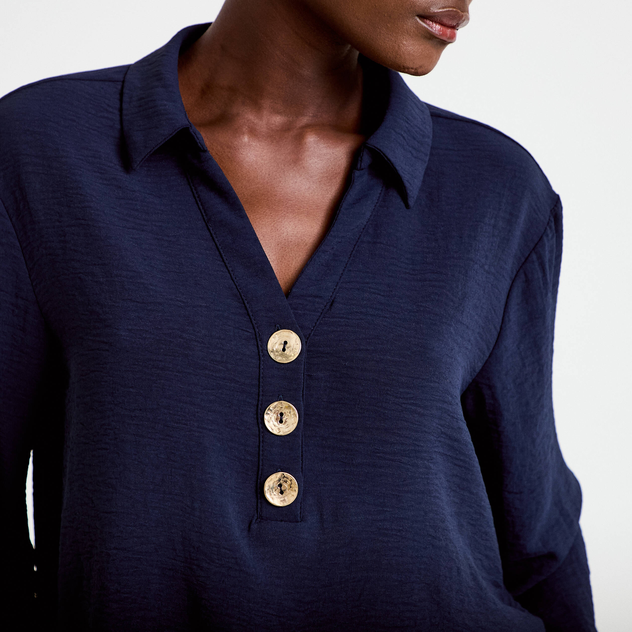 Blouse manches longues bleu marine femme