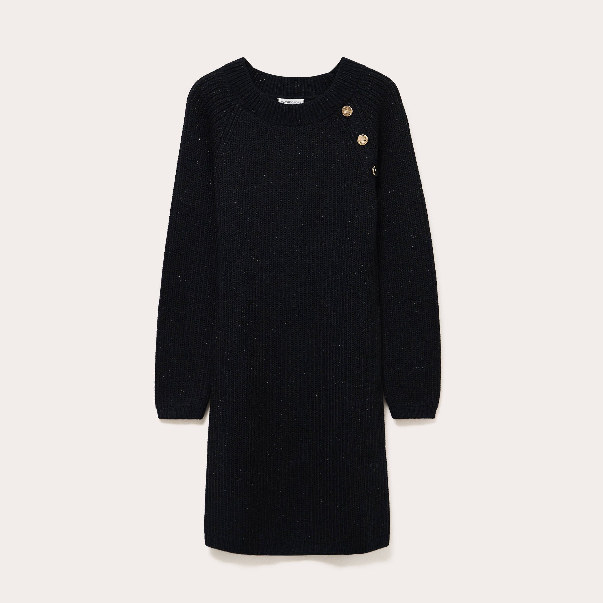 Robe pull d&eacute;tails de boutons noir femme