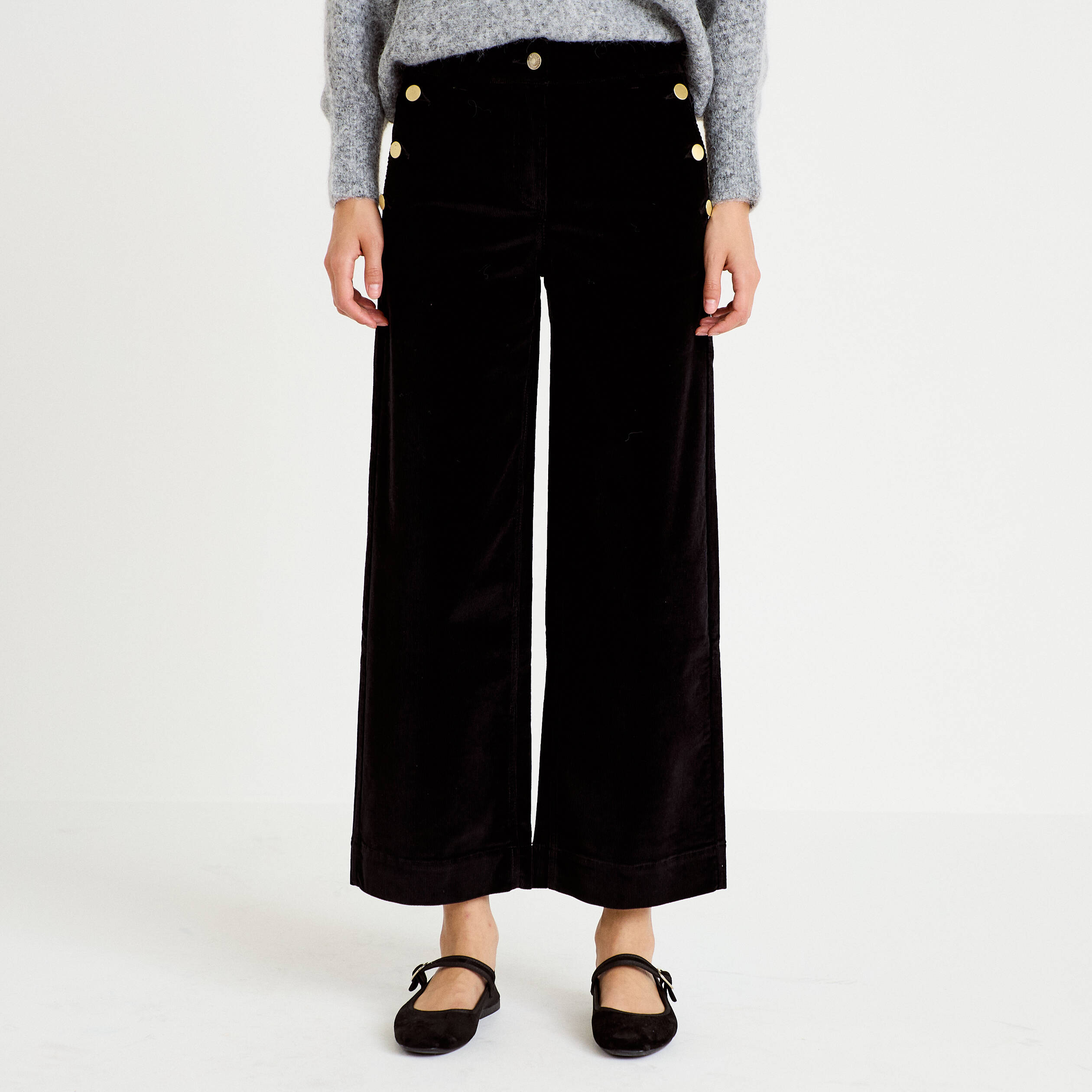 Pantalon bootcut taille haute velours noir femme
