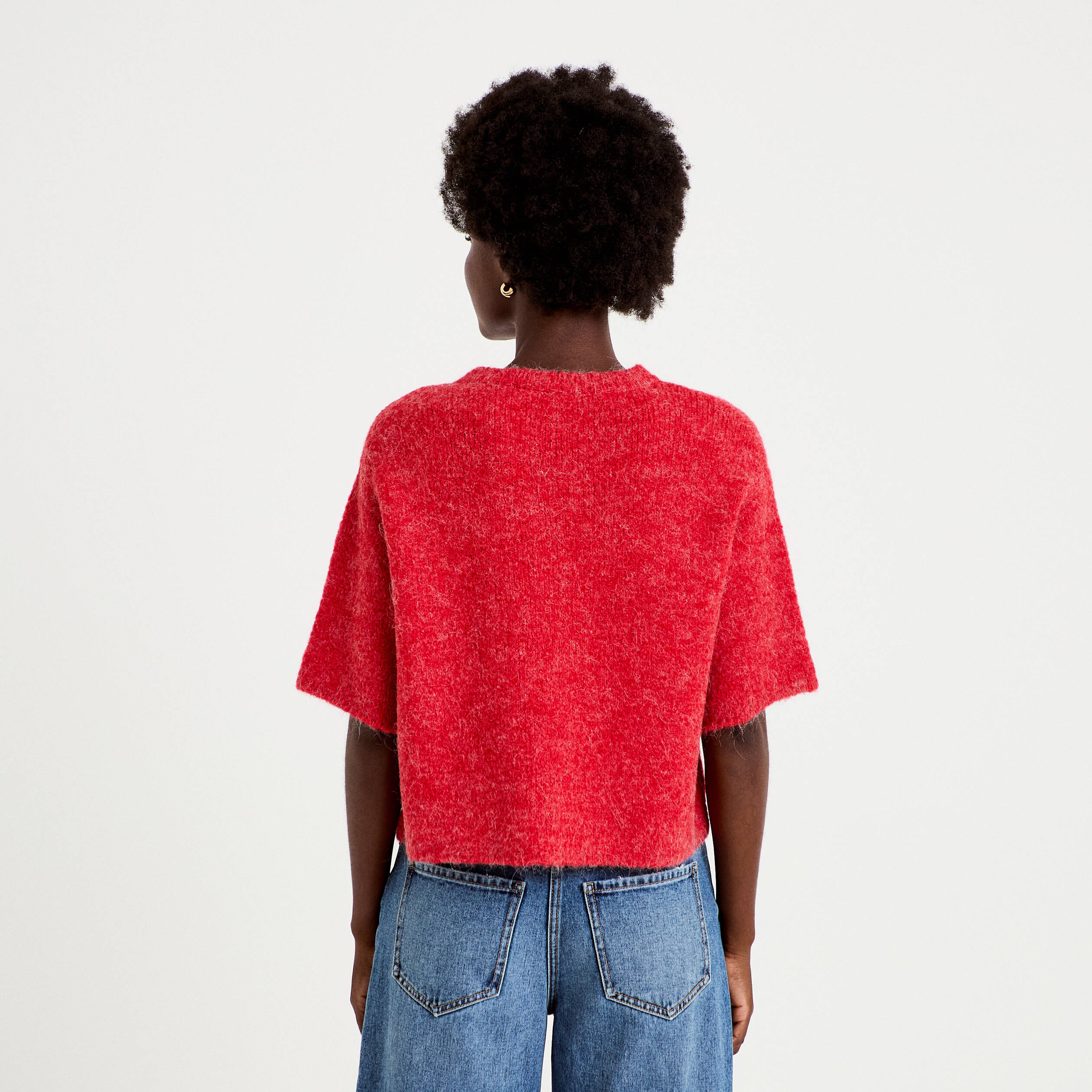 Pull manches courtes rouge femme