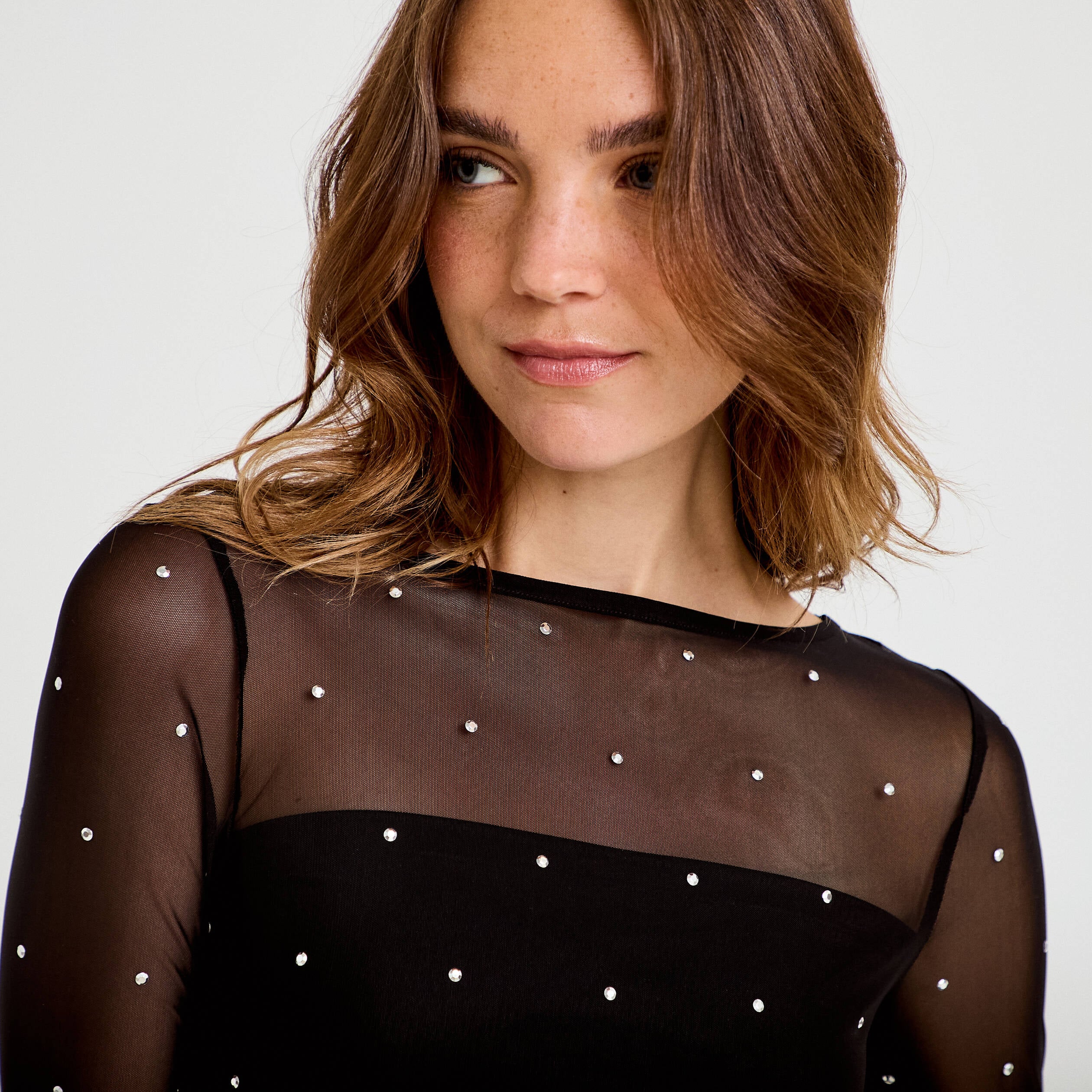 Body ajust&eacute; manches longues col bateau noir femme