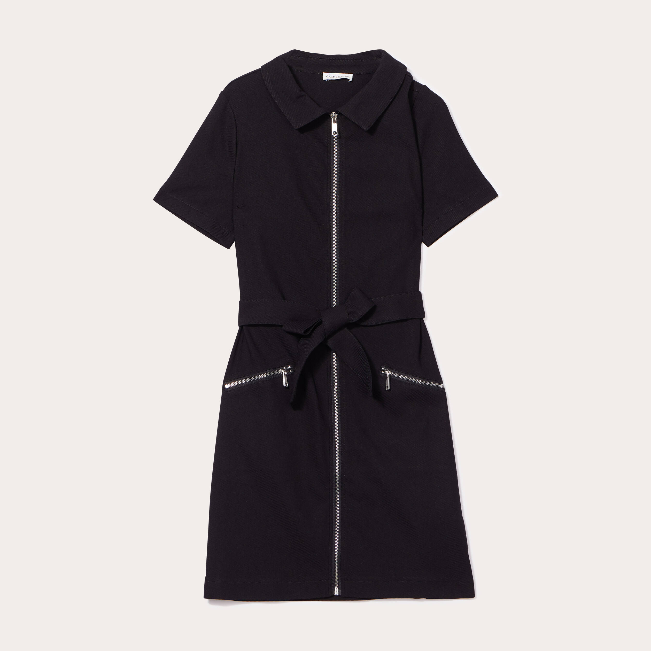 Robe droite zipp&eacute;e ceintur&eacute;e noir femme